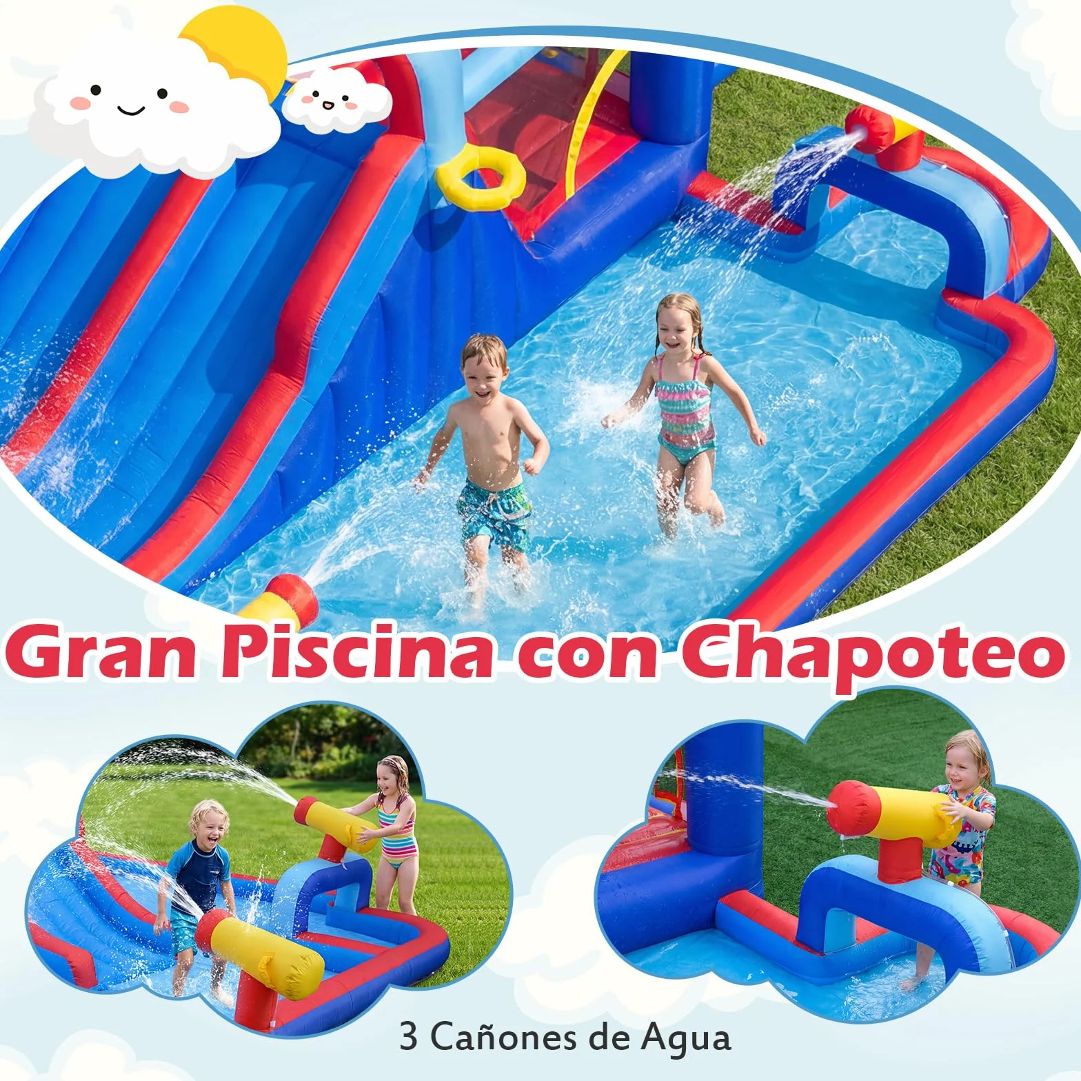 COSTWAY Castillo Hinchable Acuatico, 9 en 1 Castillo Hinchable para niños 3-5 Años con 3 Niños, 646 x 418 x 211 cm, Seco y Agua, Insuflavel Crianças Interior Exterior (con soplador de 950W)