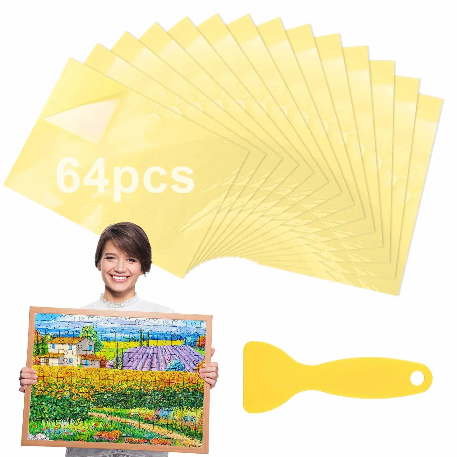 64 Hojas Pegamento para Puzzle Cola para Puzzle Papel Adhesivo Doble Cara Lámina Autoadhesiva Rompecabezas Apto para 8×1000 Piezas de Puzzles Fotos y Postales(25 × 18 cm)