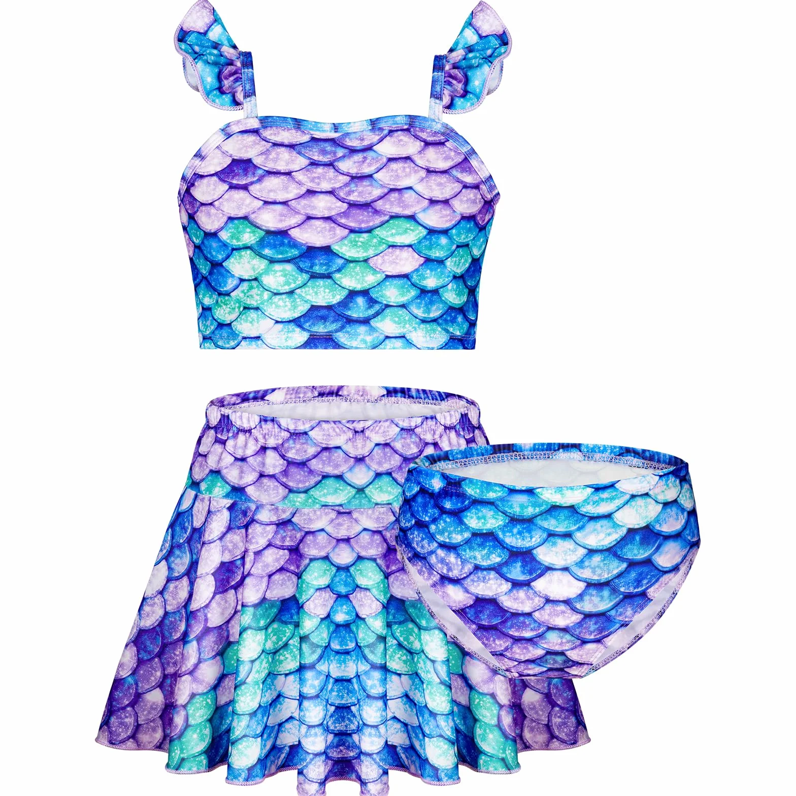 Conjunto de Bikini para Niñas 3 Piezas Traje de Baño con Volantes y Falda Bañador Infantil Playa