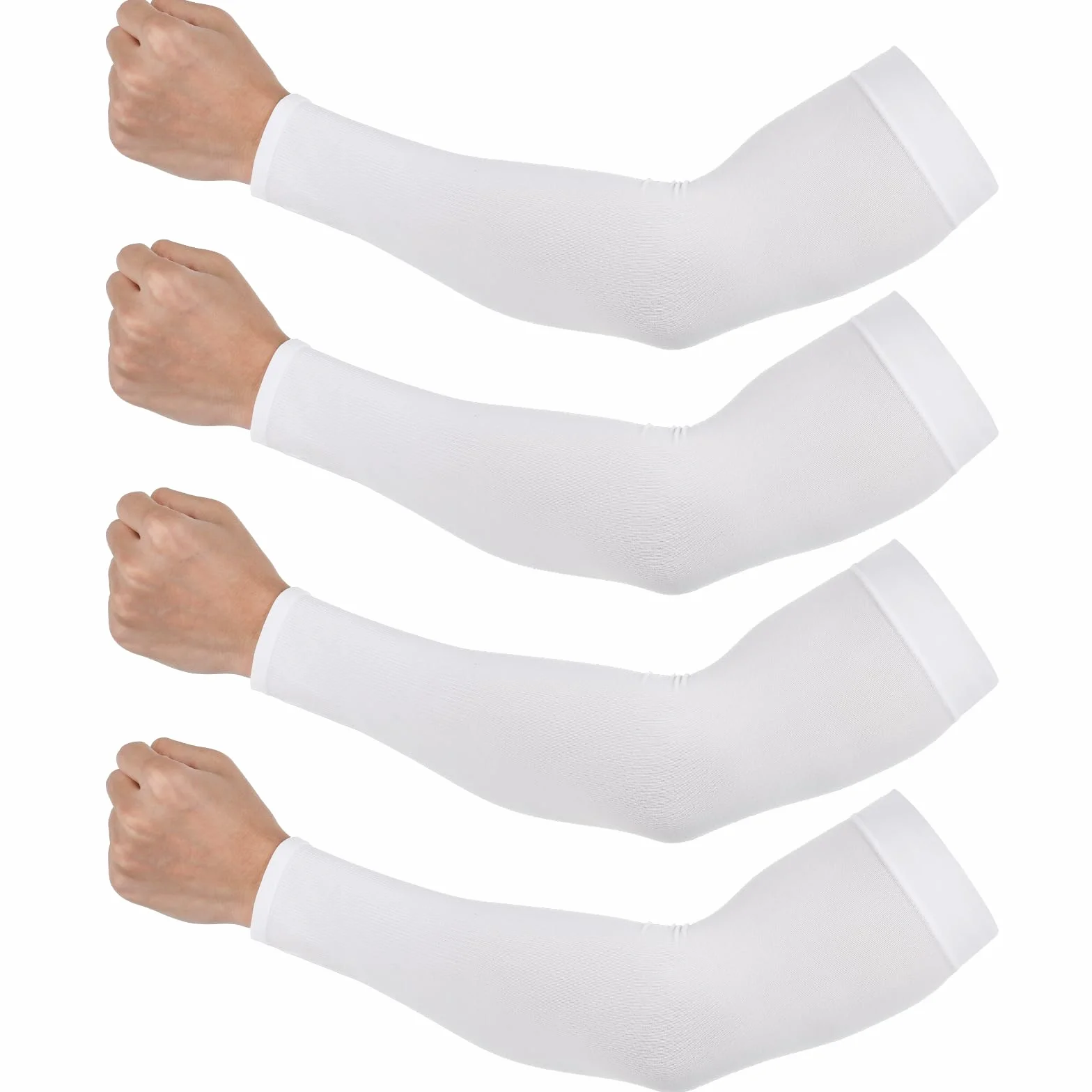 Tyqour 4 Pares Mangas UV Hombre Mujer Brazo Compresión Enfriamiento Conducir Golf Pesca Ciclismo Blanco Small