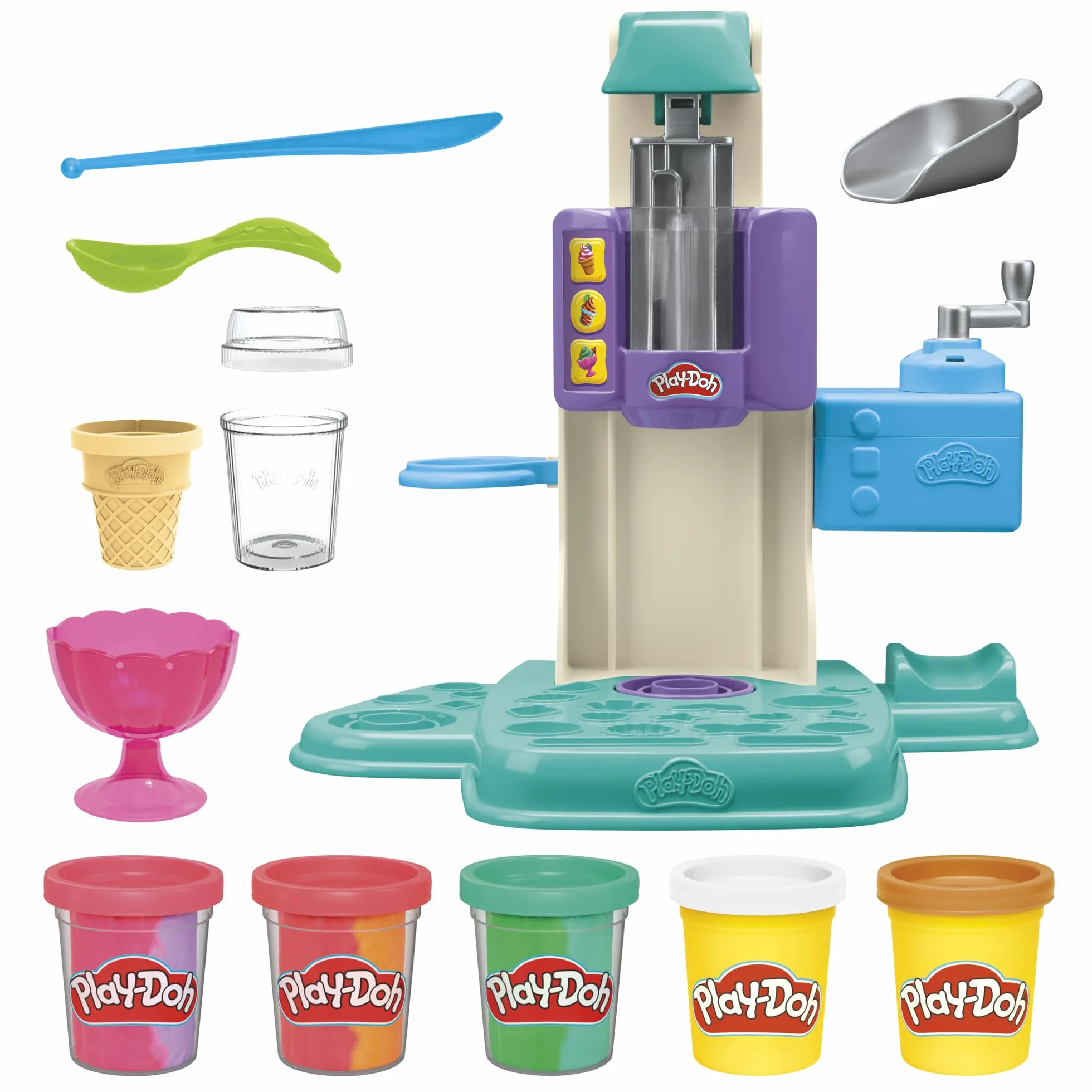 Play-Doh Hasbro Heladería Multicolor, Juego de Comida, 5 Botes de Plastilina de Colores, Manualidades para Niños y Niñas a Partir de 3 Años, Juguete Creativo, Moldes de Helado