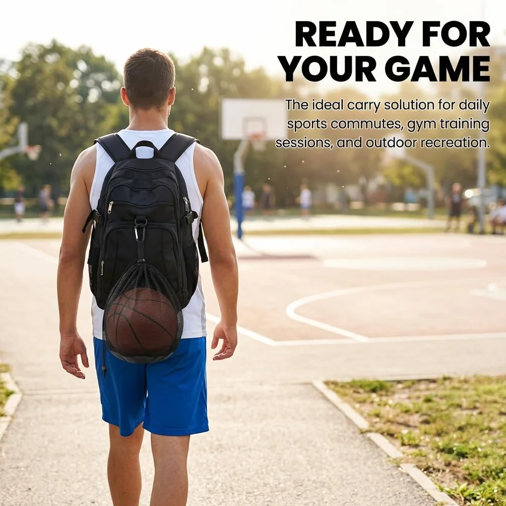 Bolsa Red para Baloncesto Futbol Voleibol con Cordon Ajustable, Gancho para Colgar, Transpirable y Portatil