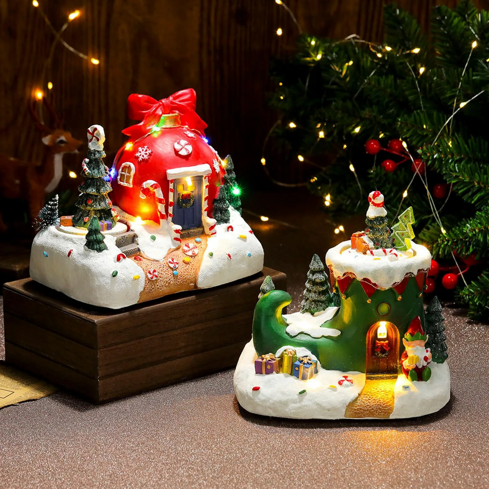 Figura decorativa giratoria de resina para decoración de escritorio con luz LED