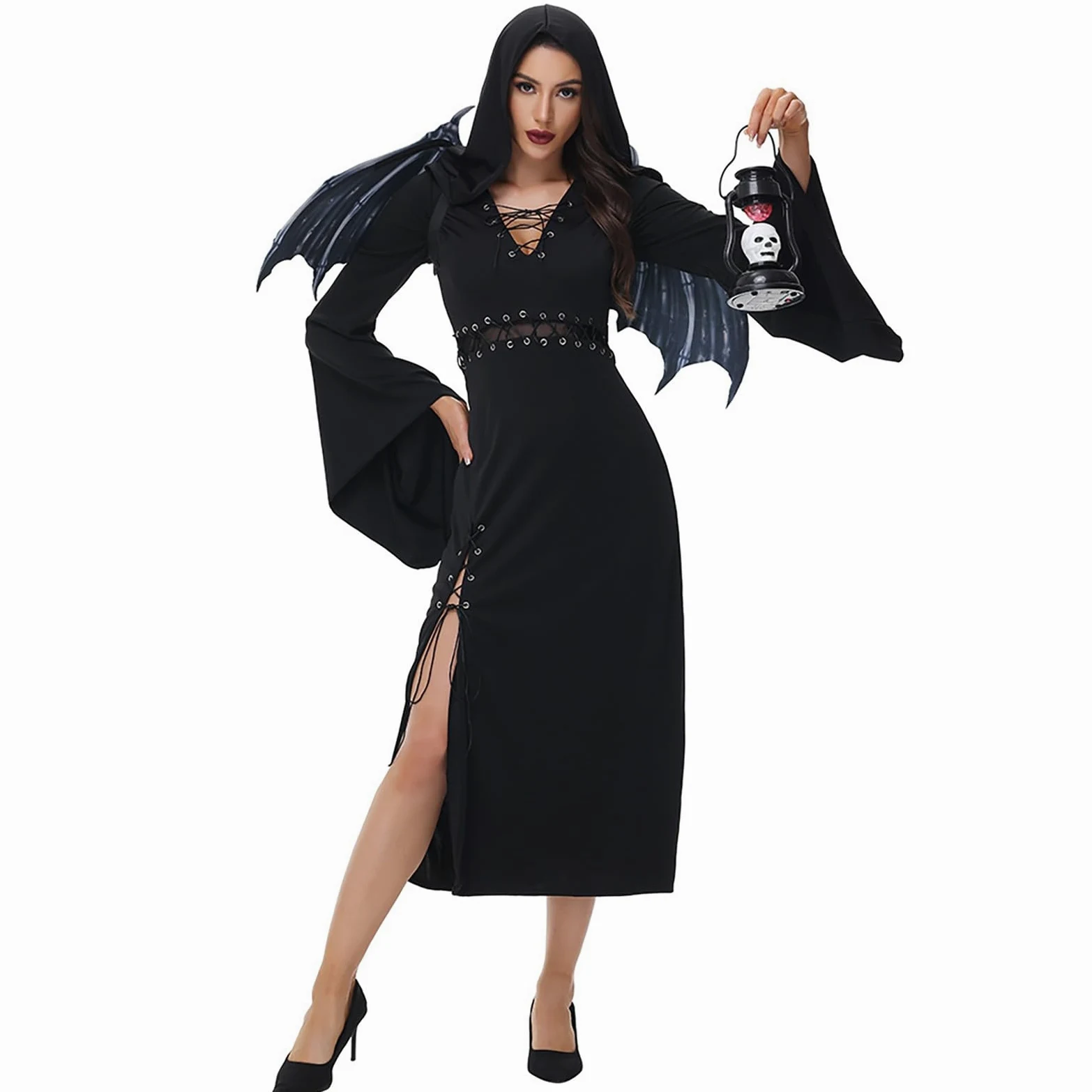 Generisch Disfraz gótico para Halloween, elegante vestido largo para cosplay, bruja oscura y traje para fiestas temáticas y festivales