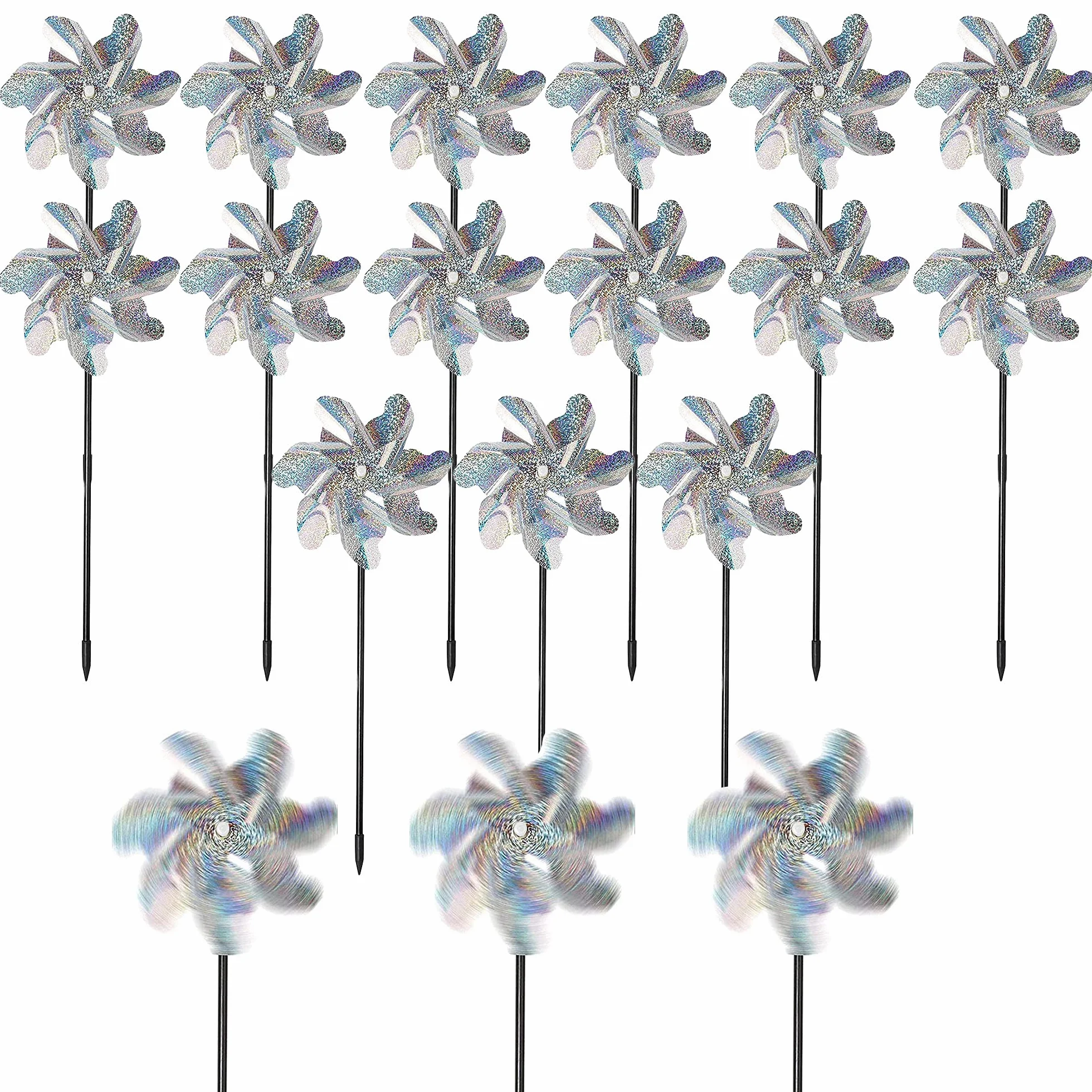 Allaozne 15 Pz Reflectante Molino de Viento, Reflectantes Repelentes de Pájaros, Repelente de Pájaros de Jardín para Protejan Flores y Jardines