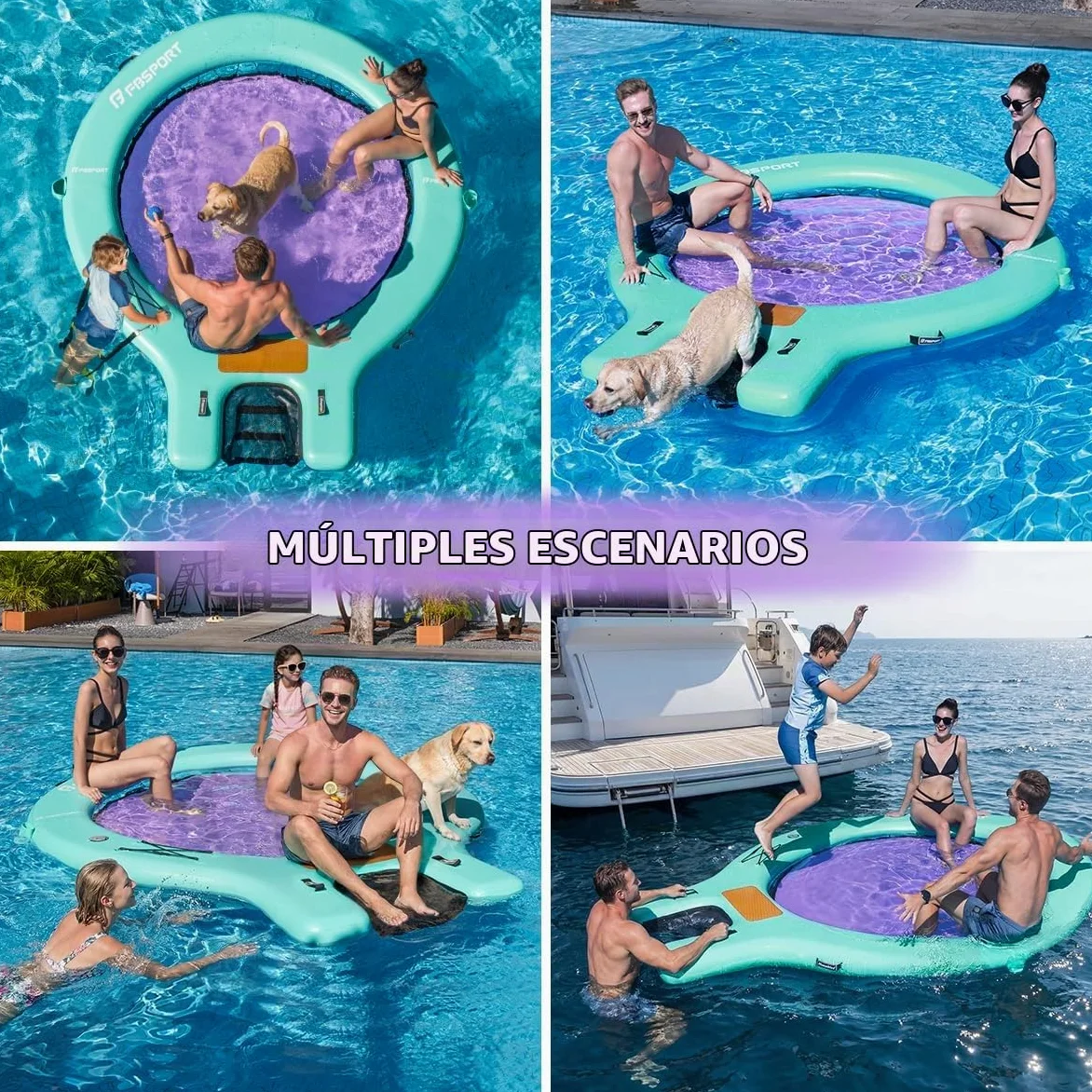 Sunchill Float Platform 240 cm Plataforma Flotante Hinchable para 3-5 Personas con Rampa para Perros, Muelle Tipo Anillo, Hamaca Acuática, Isla Flotante con Escalera, Piscina, Playa y Océano