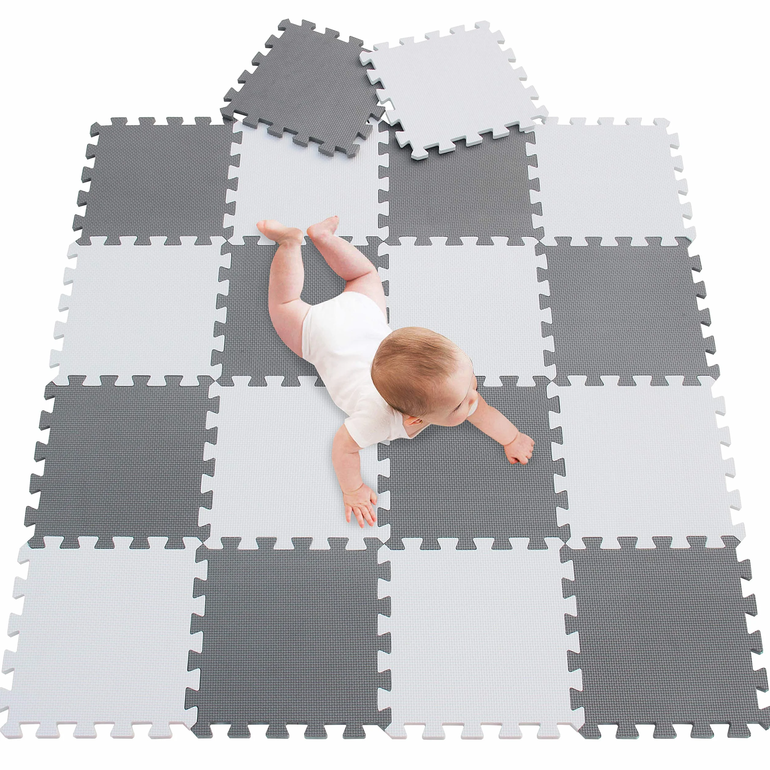 meiqicool Alfombrillas para Puzzles | Alfombra Puzzle para Niños Bebe Infantil Suelo de Goma EVA Suave 142 x 114 cm 18 Piezas Blanco Gris 0112