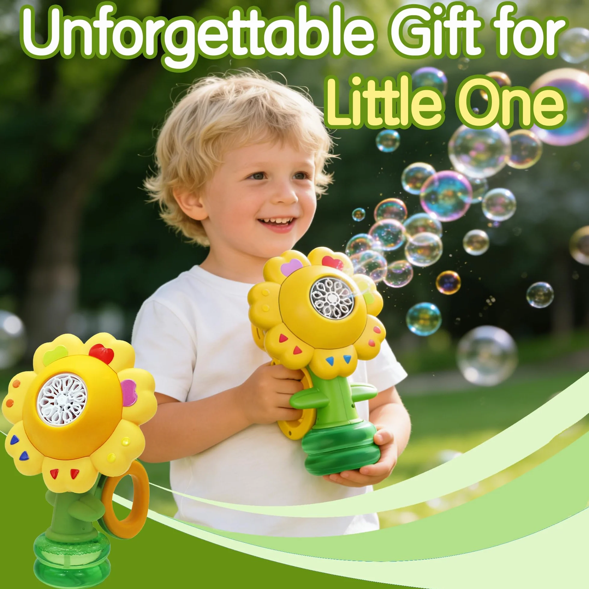 Máquina de Burbujas Florales, Máquina Automática de Burbuja con Luz, Bubble Blower con Concentrado de Burbujas y Batería Recargable, Juguete para 3-8 Años Niño Fiesta Cumpleaños al Aire Libre Regalo
