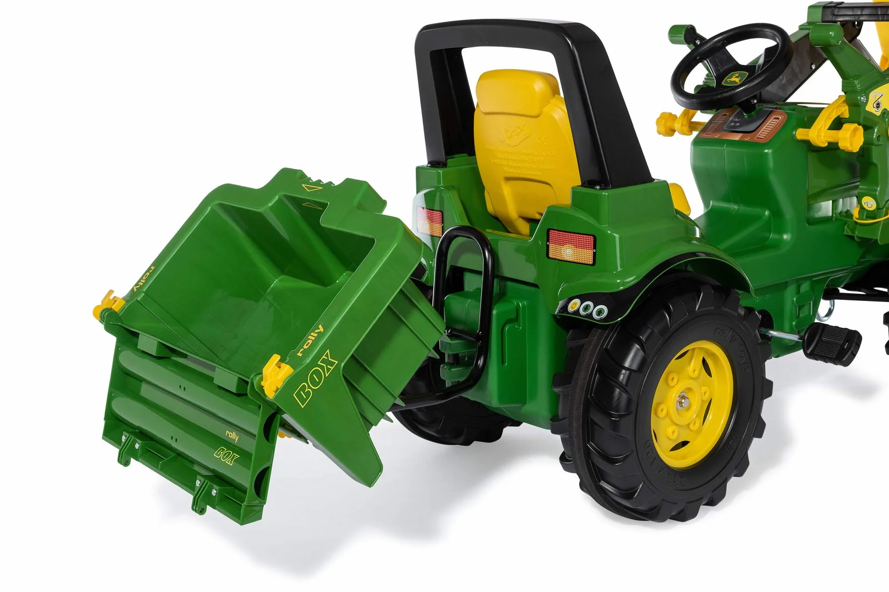 Rolly Toys John Deere rollyBox remolque tractor (función basculante, verde, para niños de 3 a 10 años, para tractores de pedales) 408931