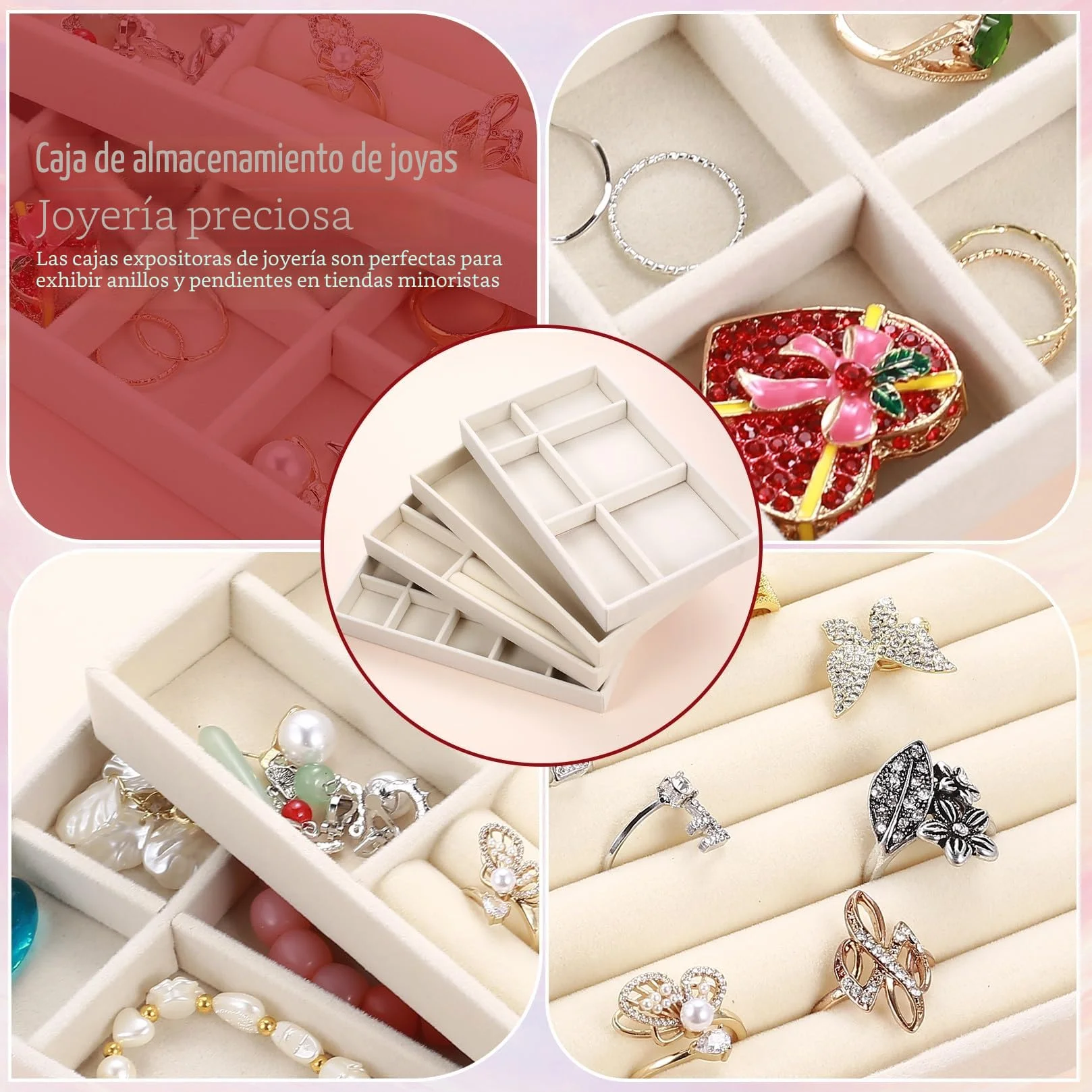 4 unidades de almacenamiento para joyas, cajón apilable, organizador de joyería, para cajones, pulseras, anillos, pendientes, tocador