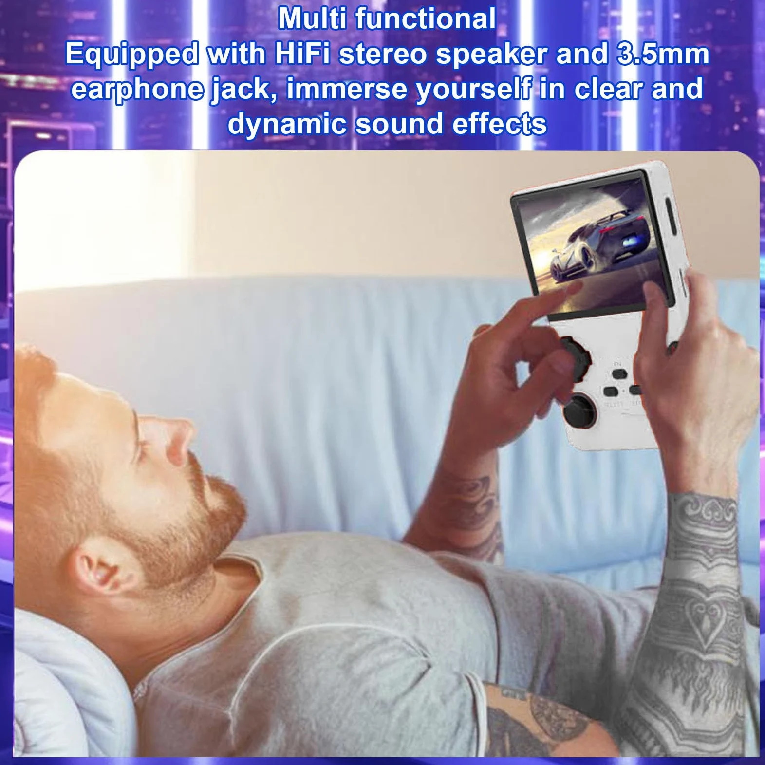 Vikye Consola de Juego Handheld V40 Pro, Consola de Juegos Retro de 3.5in, Clásica Recargable de 3800 MAh Double Joysticks Handheld Gaming Console (White)