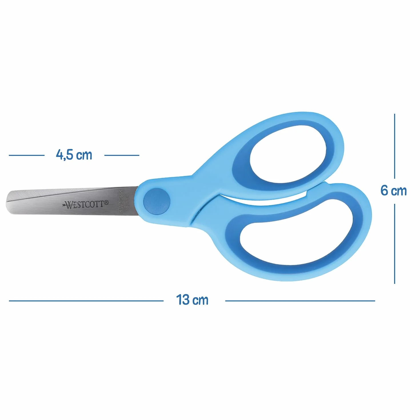 Westcott Tijeras para niños Softgrip azules para diestros | Mango ergonómico para niños en edad preescolar | 13 cm (5") ideales para manos infantiles | Punta redondeada | E-21581 00