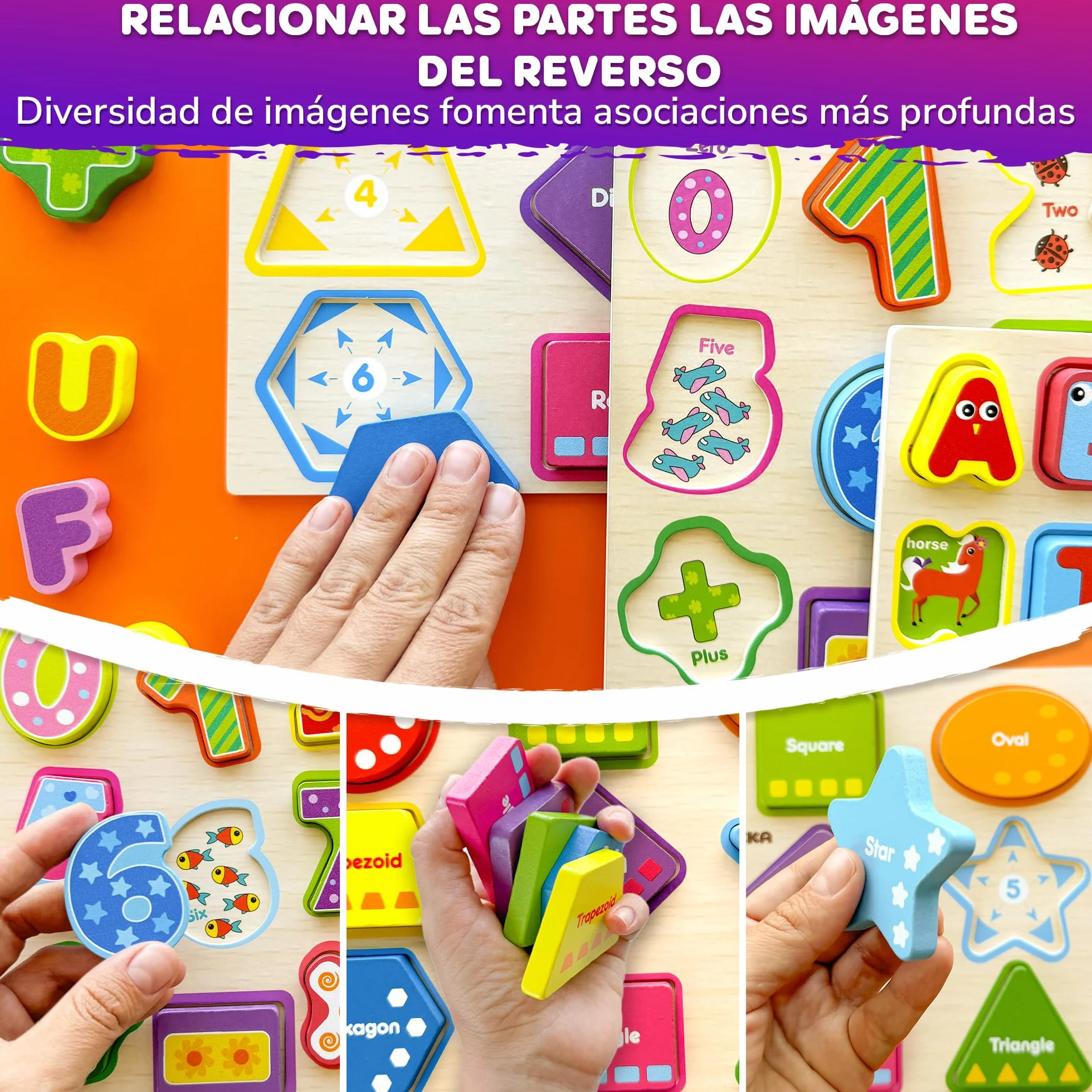 QUOKKA Puzzle Madera Niños 1 2 Años – 3 Juego de Letras 3 4 Años - Grueso Montessori Puzzle Numeros Alfabeto y Formas para Bebe 18 Meses - Juegos Didácticos para Niños y Niñas de 2 a 5