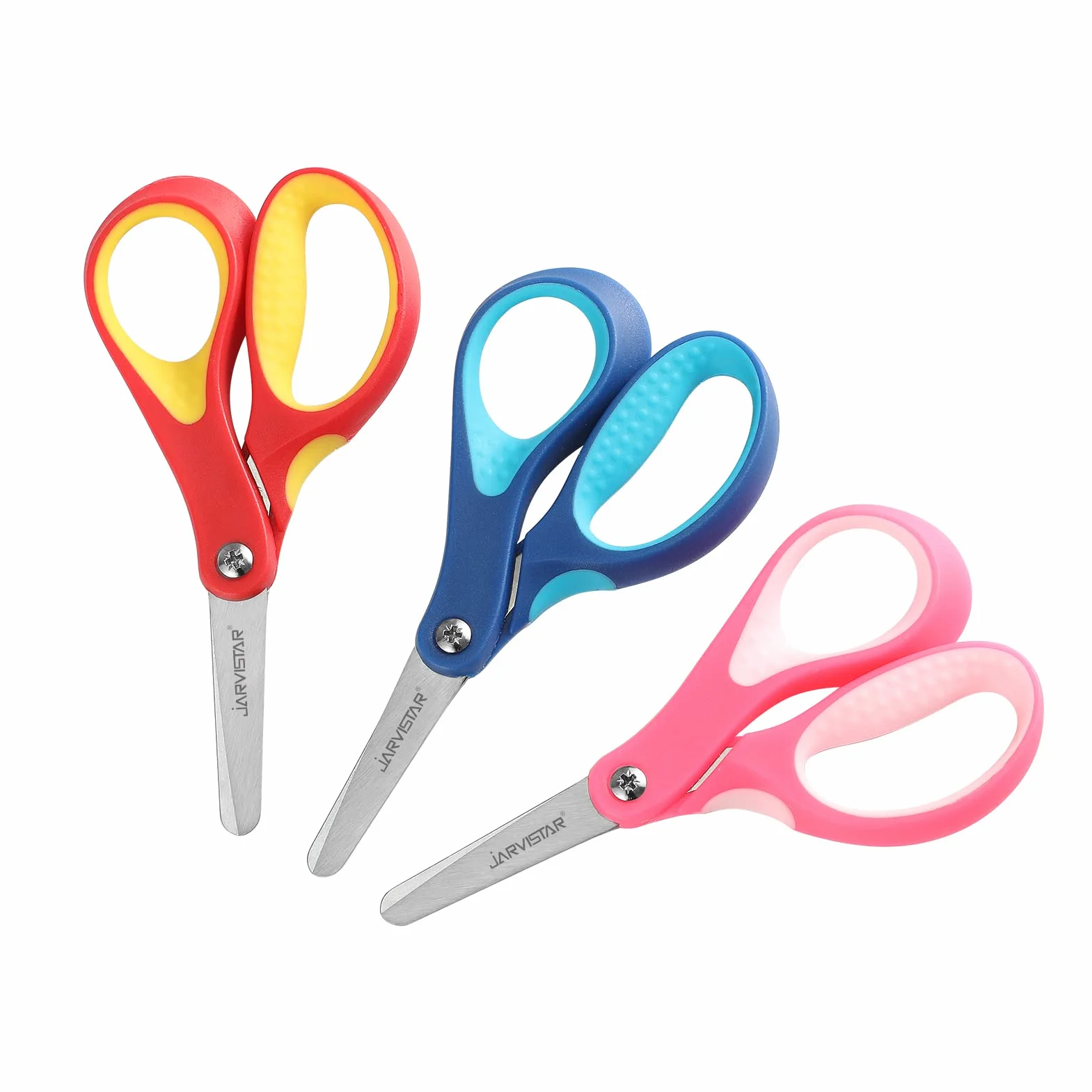 JARVISTAR Tijeras de Seguridad para Niños, Acero Inoxidable Hojas Redondeadas Tijeras para Niños, Para Diestros Tijeras de Papel para Niños y Niñas en el Jardín de Infancia, 13 Cm (Azul/Rosa/Naranja)