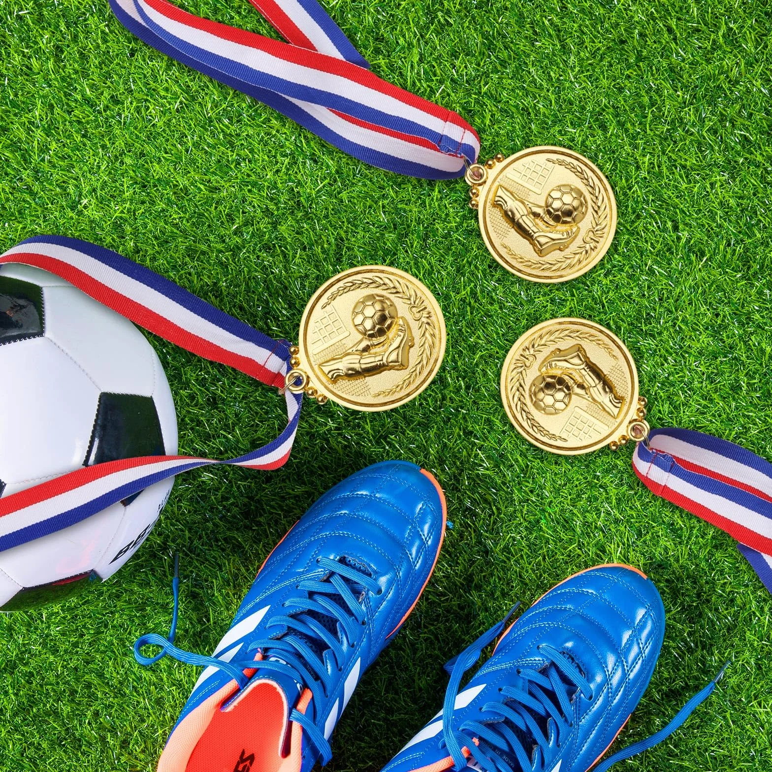 Medallas de Metal Dorado con Cinta, Paquete de 12 Medallas de Fútbol para Niños y Adultos