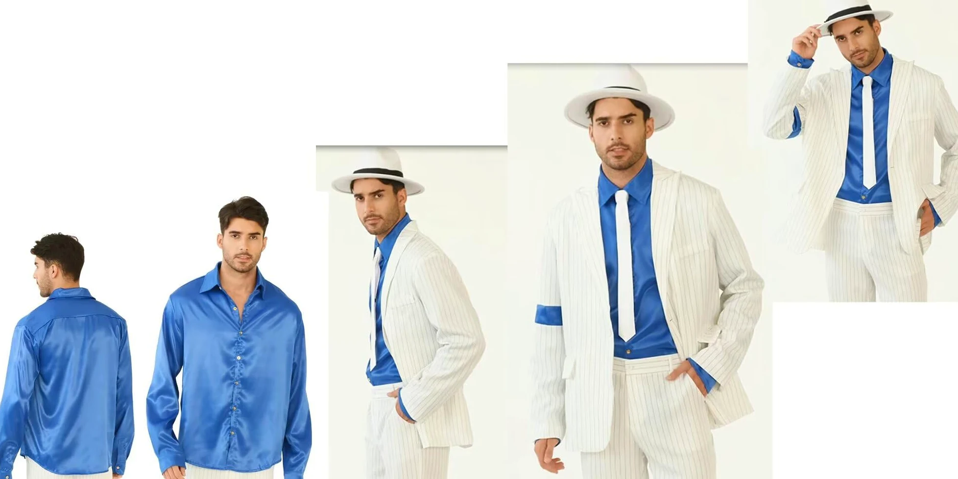 Niños Adulto Disfraz Jacket Chaqueta+Pantalones+Shirt+Sombrero+Tie Ropa Costume Stripes Smooth Y Criminal Halloween Navidad Cosplay Fiestas Retro Hombre Trajes(Blanco,H:130-140CM,W:27-34KG)