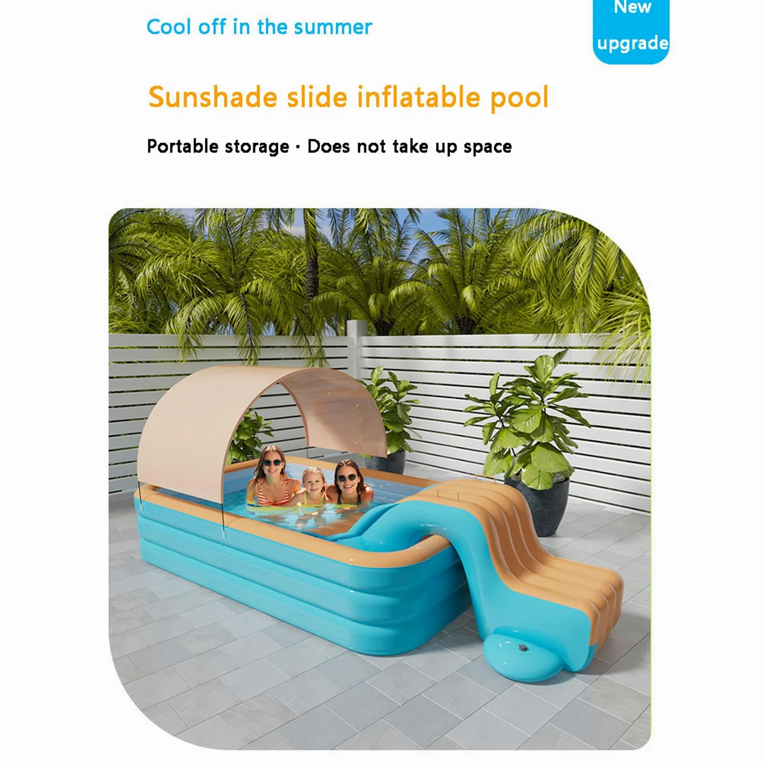 Piscina Infantil Hinchable 250 * 140 * 52CM,Piscina Familiar de jardín con Parasol y tobogán,Piscina Inflable Plegable 3 Capas Material de PVC Engrosado,para Jardines,Parques,Balcones