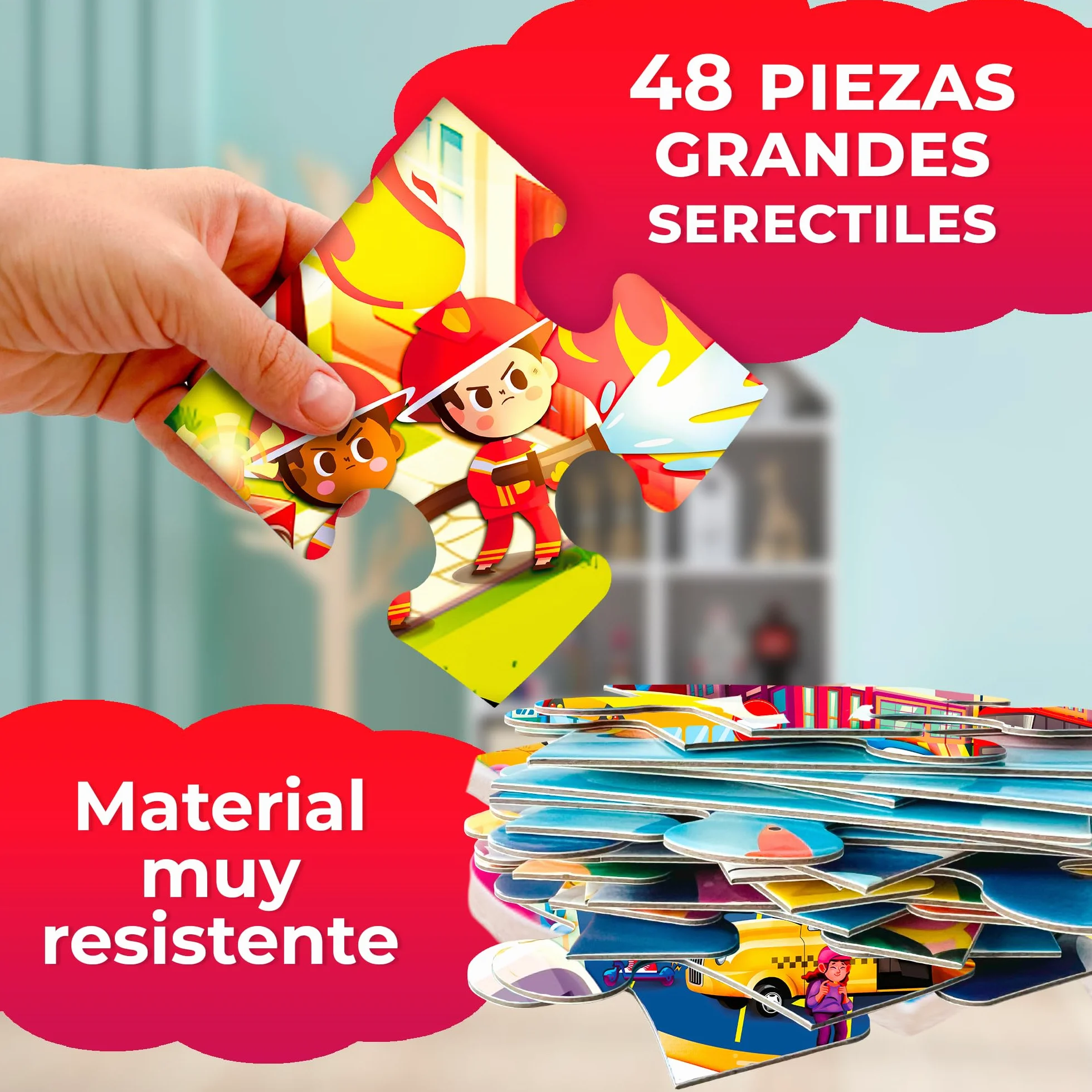 QUOKKA Puzzle Gigante Niños 3 4 5 Años - 60x90 cm 48 Piezas Puzzle XXL de Suelo Infantiles 5 6 Años - Grande Juguete Camión de Bomberos - Regalo Educativo para Niños y Niñas de 2 a 6
