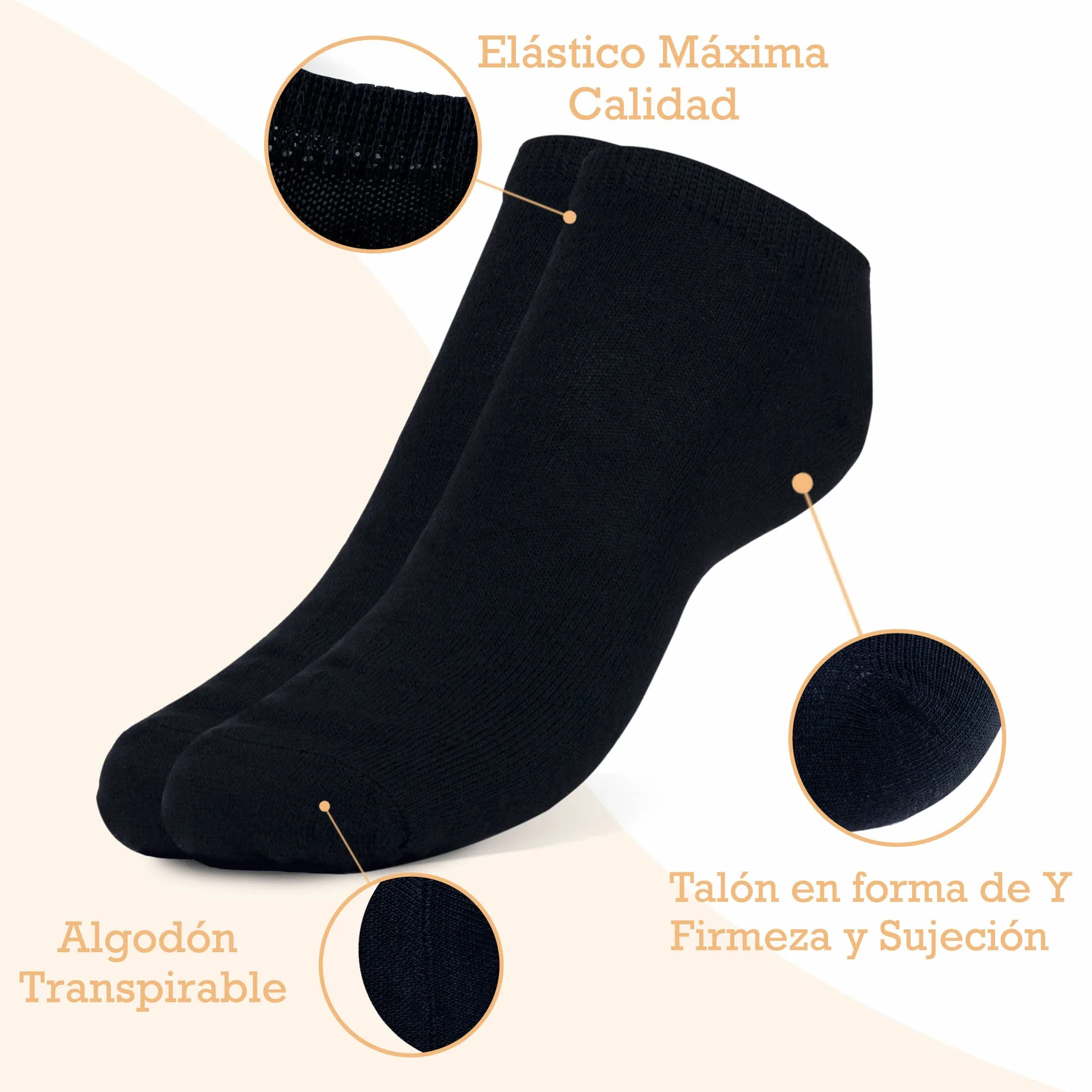 Calcetines Cortos Unisex Algodón 200 Hiladas Tobilleros Hombre Mujer
