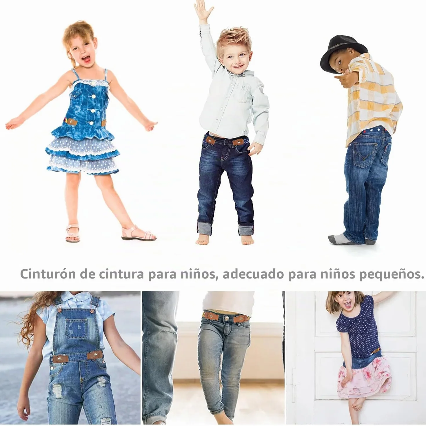 Cinturón elástico ajustable sin hebilla para niños de 3 a 12 años 4 unidades