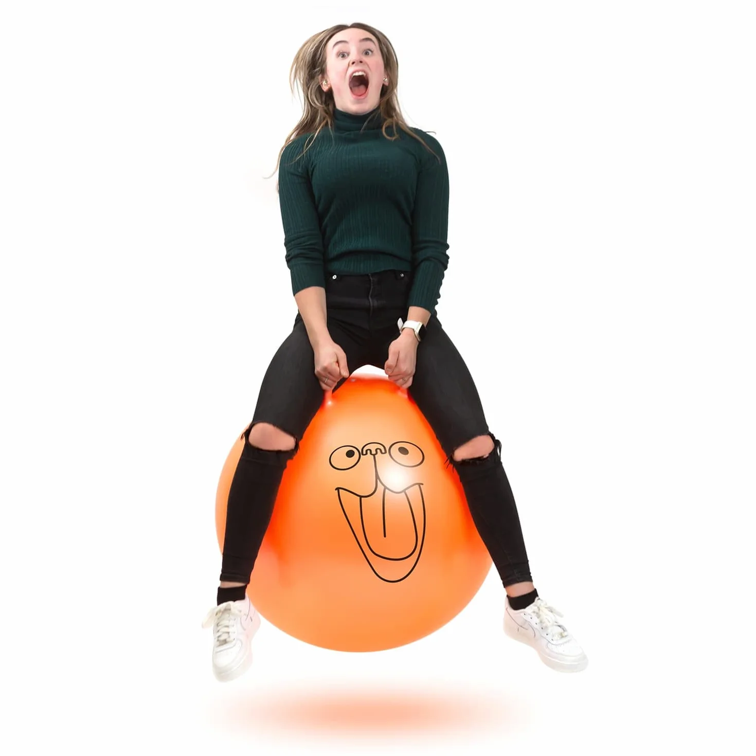 CKB LTD Bola para Saltar, Pelota saltarina Juguetes Jardin Tolva Espacial Gigante Retro Extra Grande 75 cm para Adultos – Inflable Incluye Bomba de pie soporta hasta 100kg – Naranja