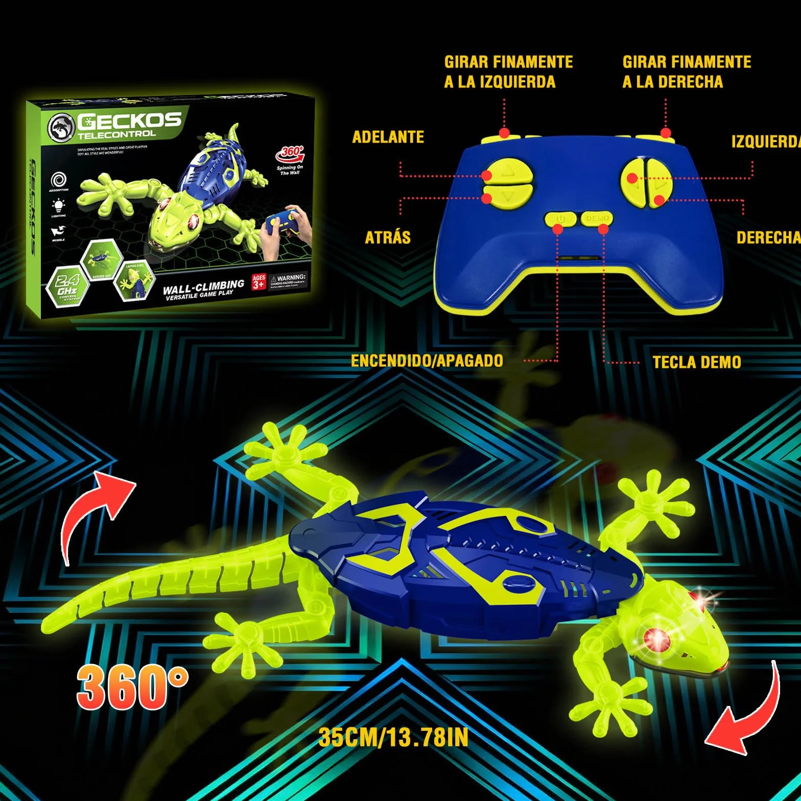 HILKKET Lagartija Teledirigida, Fluorescente RC Lagarto con Ojos Led Luminosos, Lagarto Trepador Paredes Movimientos Realistas, Gecko Radio Control, Reyes, Cumpleaños para Niños