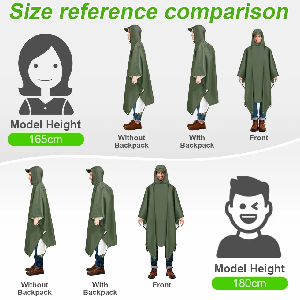 Vicloon Poncho de Lluvia Impermeable 3 en 1 Multifuncional Transpirable Ultrafino para Mujer Hombres Talla Grande