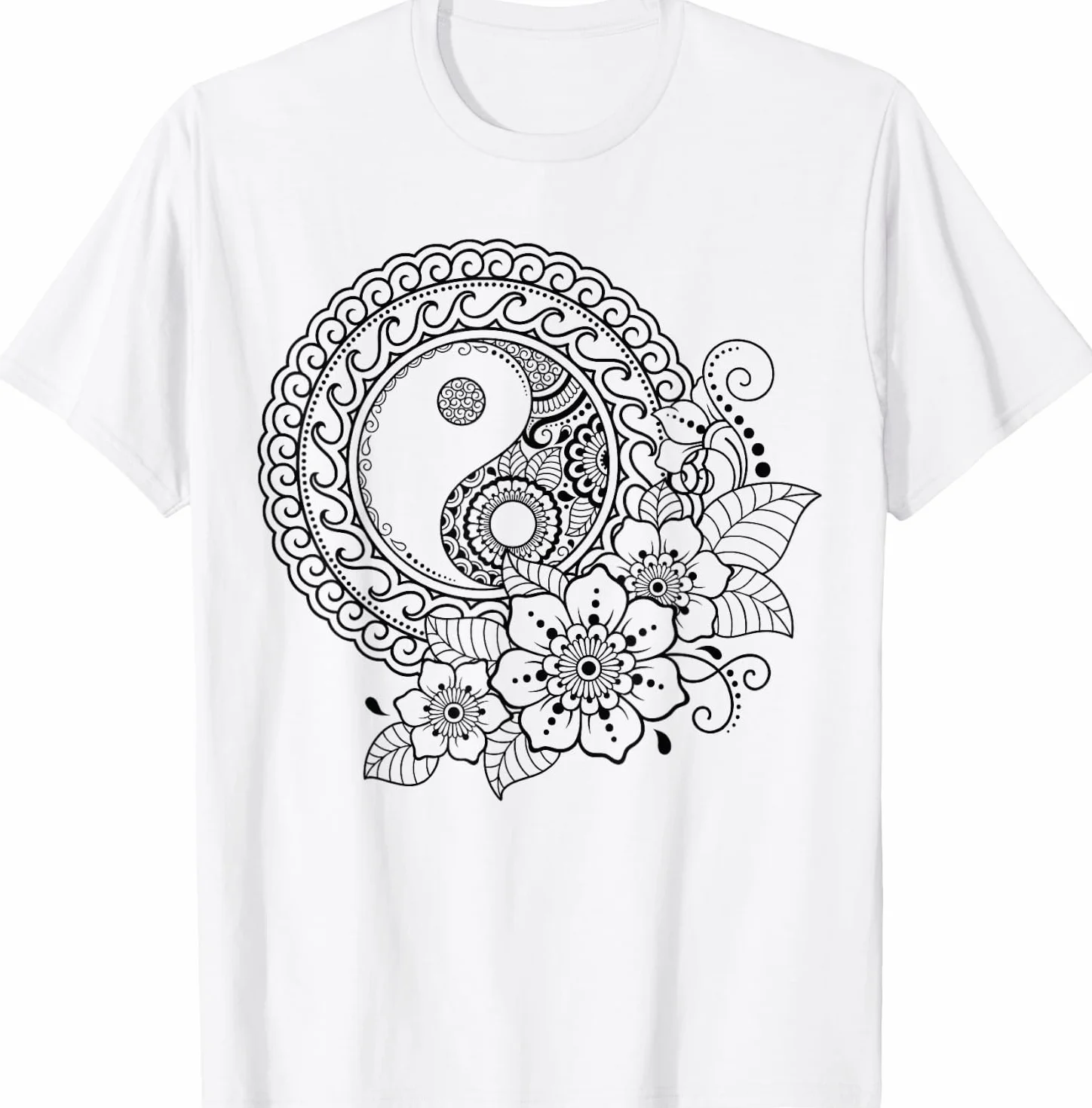 Mandala de flores Yin y Yang para pintar y colorear Camiseta