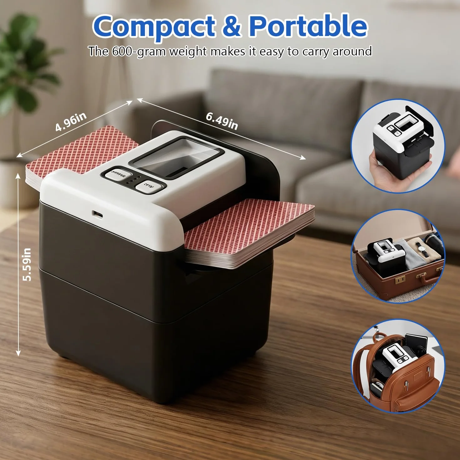 Barajador de Cartas Automático, Mezclador de Cartas Recargable, Card Shuffler Eléctrico con Batería de 2500 mAh, Barajeadora Automática con Aleta Trasera Ajustable, para Diferentes Tamaños de Carta
