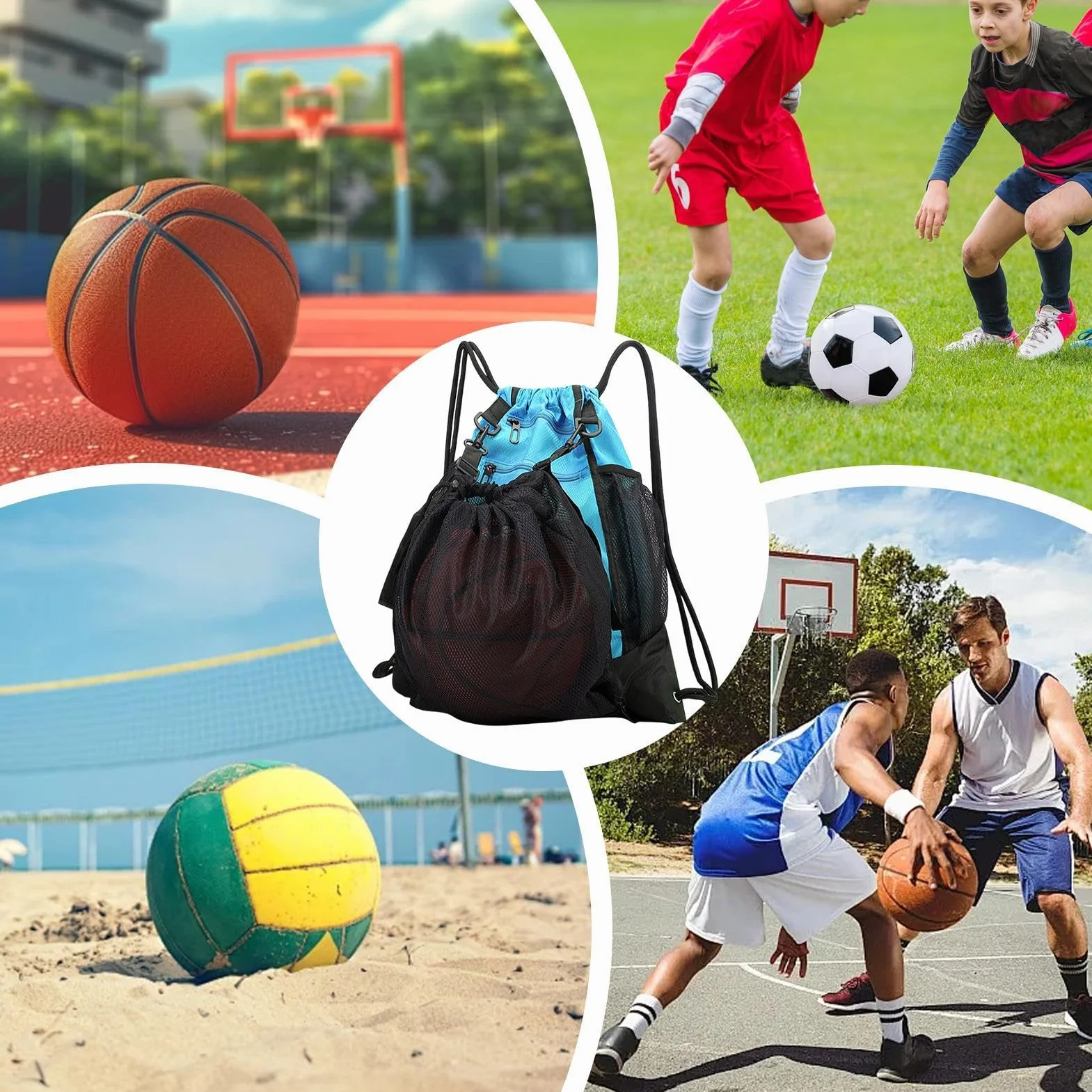 Mochila de baloncesto plegable con cordón para exteriores, diseño transpirable, ligera