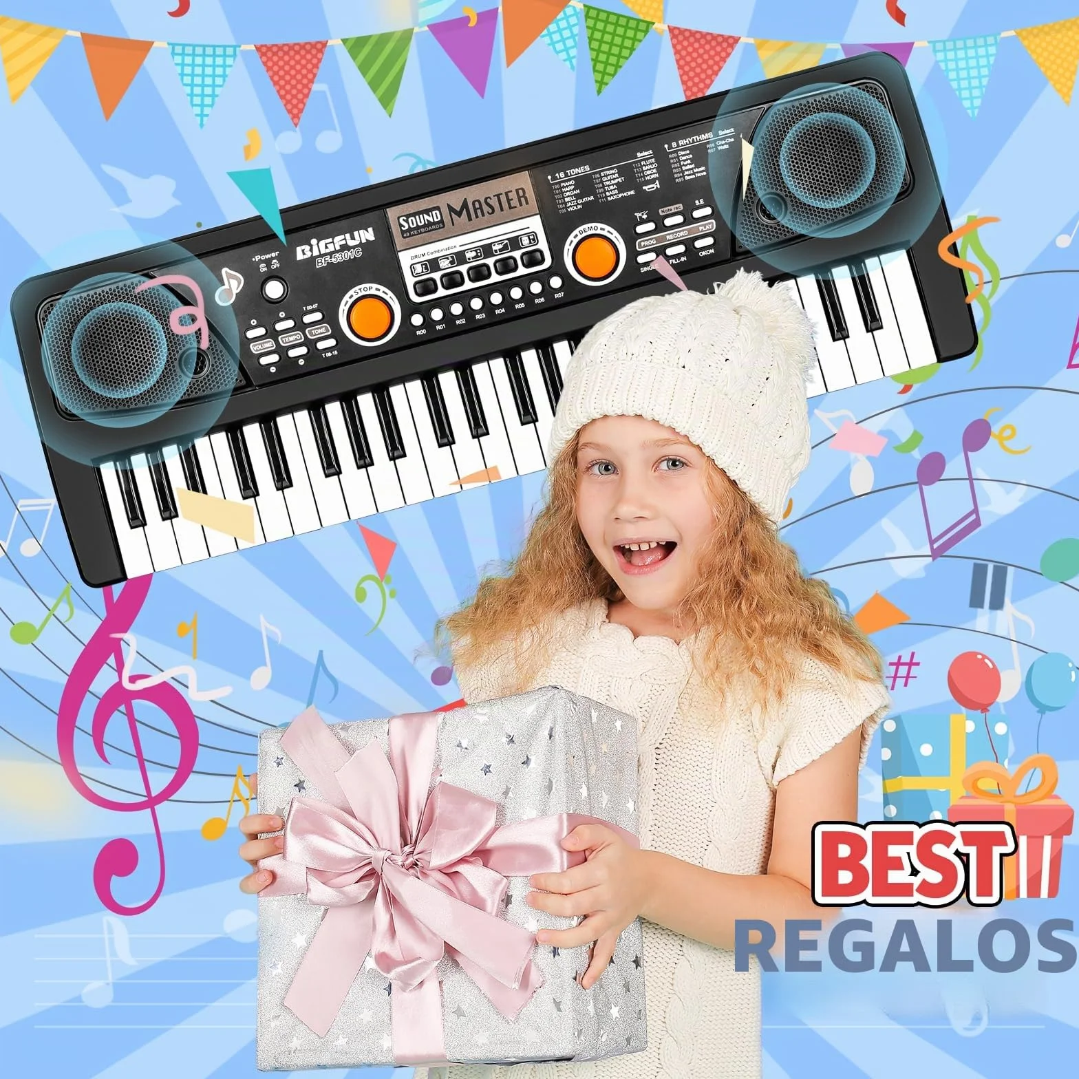 m zimoon Teclado Pianos 49 Teclas, Piano Electrónico con micrófono, Electrónico Música Teclado Piano Cumpleaños Regalos del día de Navidad Edad para Niños de 3 a 12 Años, Niñas y Niños