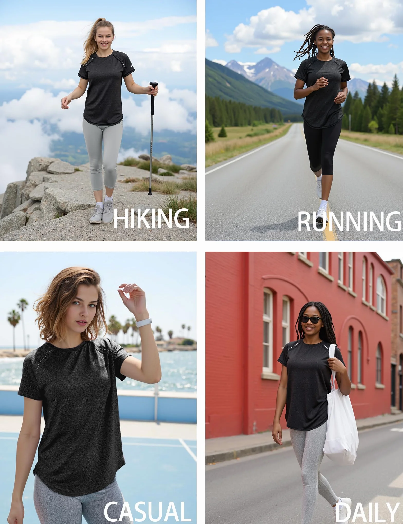 Gyabnw Camiseta Deporte Mujer Manga Corta Cuello Redondo Tira Reflectante Dobladillo Curvo Top Running Yoga Fitness