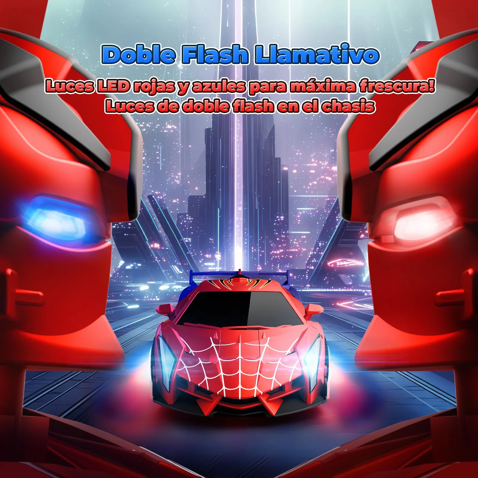 Coche Teledirigido Transform, Ojos Intermitentes & Luces Chasis, Coche RC 2,4GHz & Robot Rotación 360°, Juguetes Juegos para Niño Niños de 3 4 5 6 7 8 9 10 11 12 Años Regalo Cumpleaños Pascua
