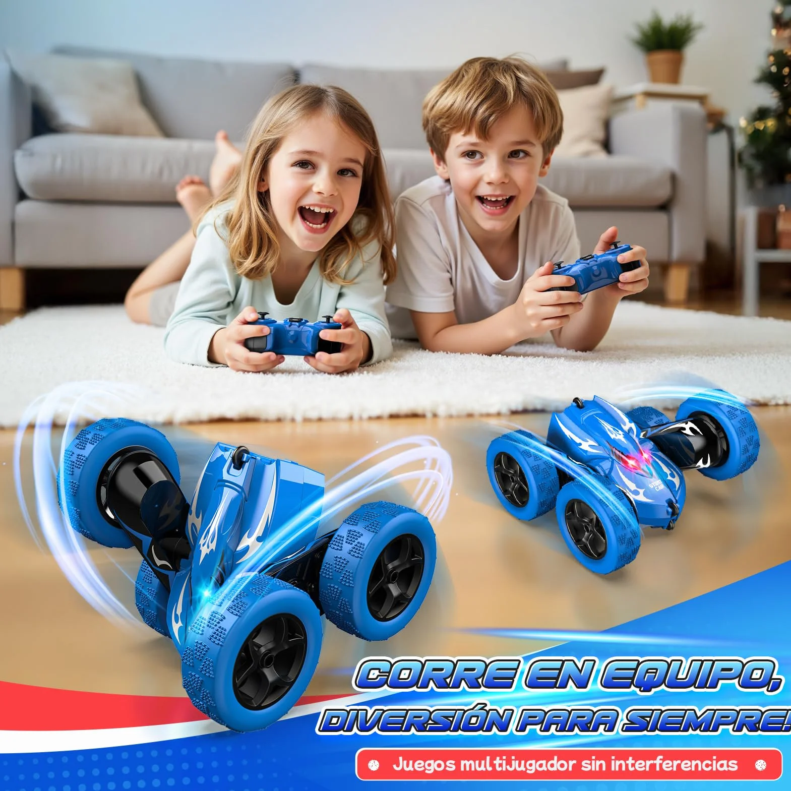 HappyGoLucky Coche Teledirigido 360° Rotación Faros LED 2.4 GHz RC Monster Truck 4x4 Crawler Juguete Regalo Niños 3-8 Años