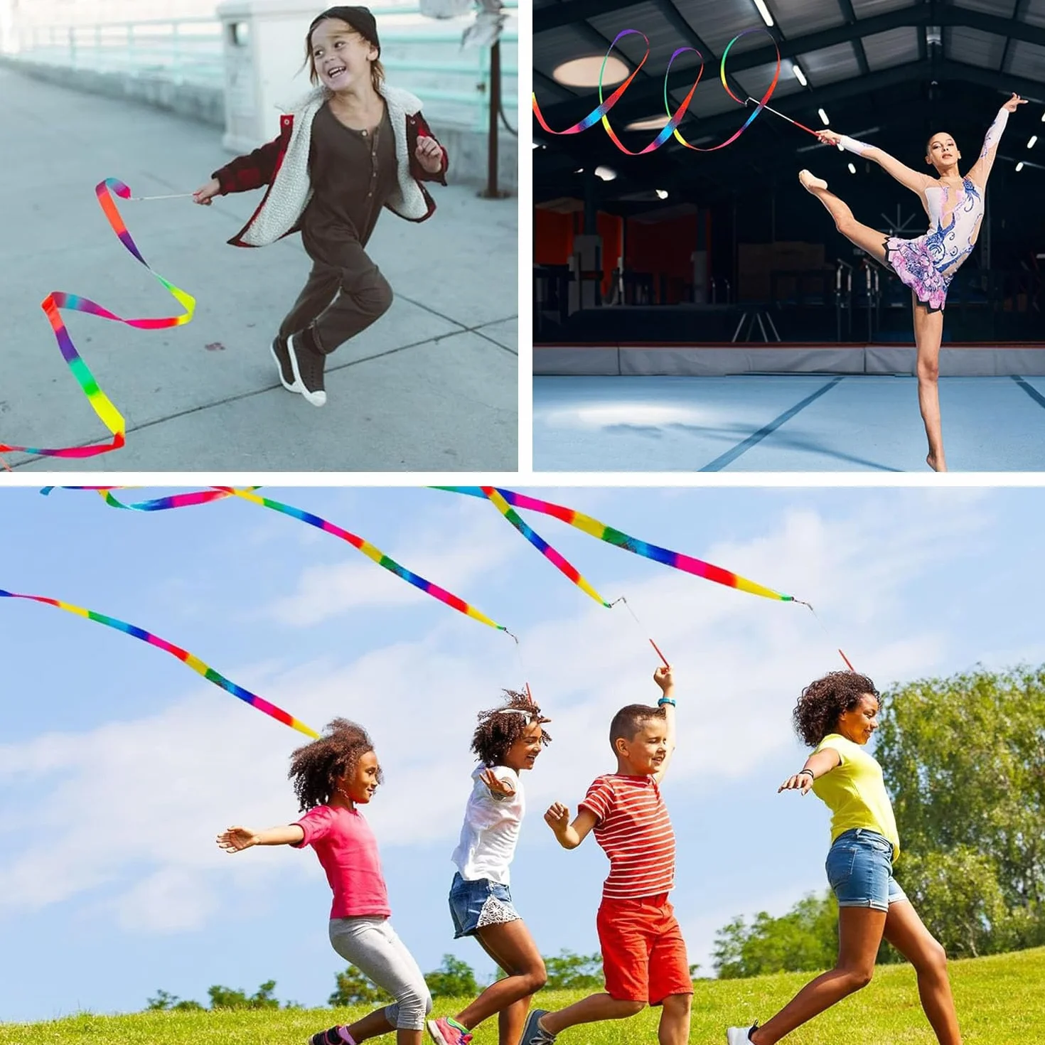 Cinta de Baile 2m, 2 Piezas Cintas para Gimnasia con Varita