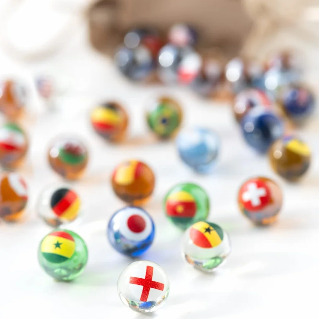 Canicas de Cristal 16 mm con Banderas de Mundiales de Fútbol para Circuitos