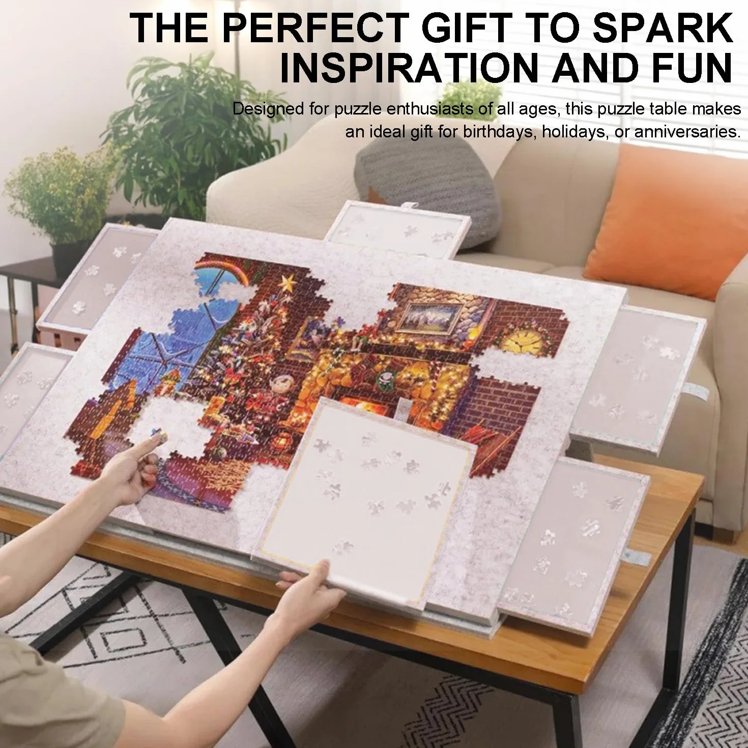 Tavola Pieghevole Per Puzzle Con Supporto e Copertina 2 In 1,Mesa Rompecabezas De 1000 Piezas,Tablero Portátil Con 6 Cajones,Placa De Cubierta Plegable,Fieltro Ligero,Para Adultos y Niños,Kaki