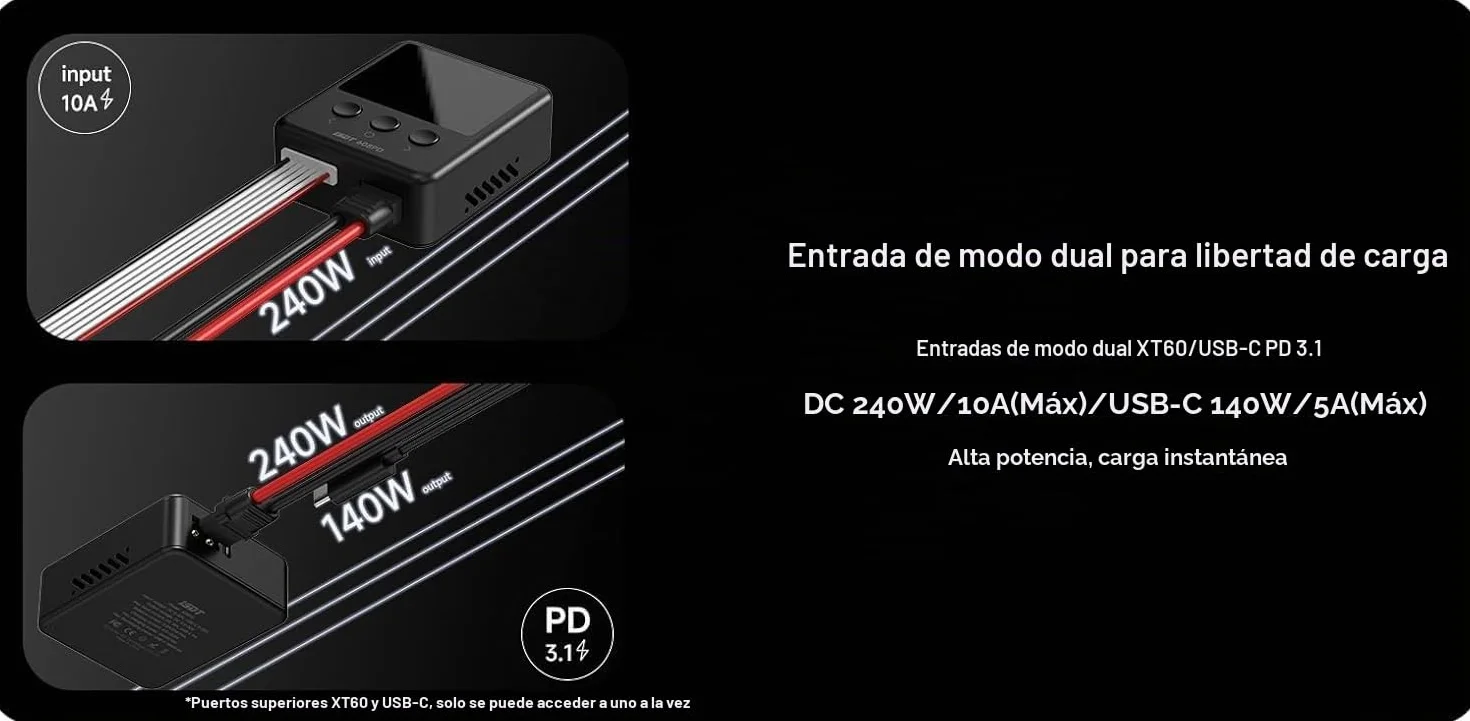 ISDT 608PD Cargador de Batería Lipo DC 6S/240W/10A USB C 100W/5A para Baterías RC Cargador de Equilibrio para Baterías Life/Lilon/LiPo/LiHV (1-6S), NiMH (1-16S), Pb (1-12S)