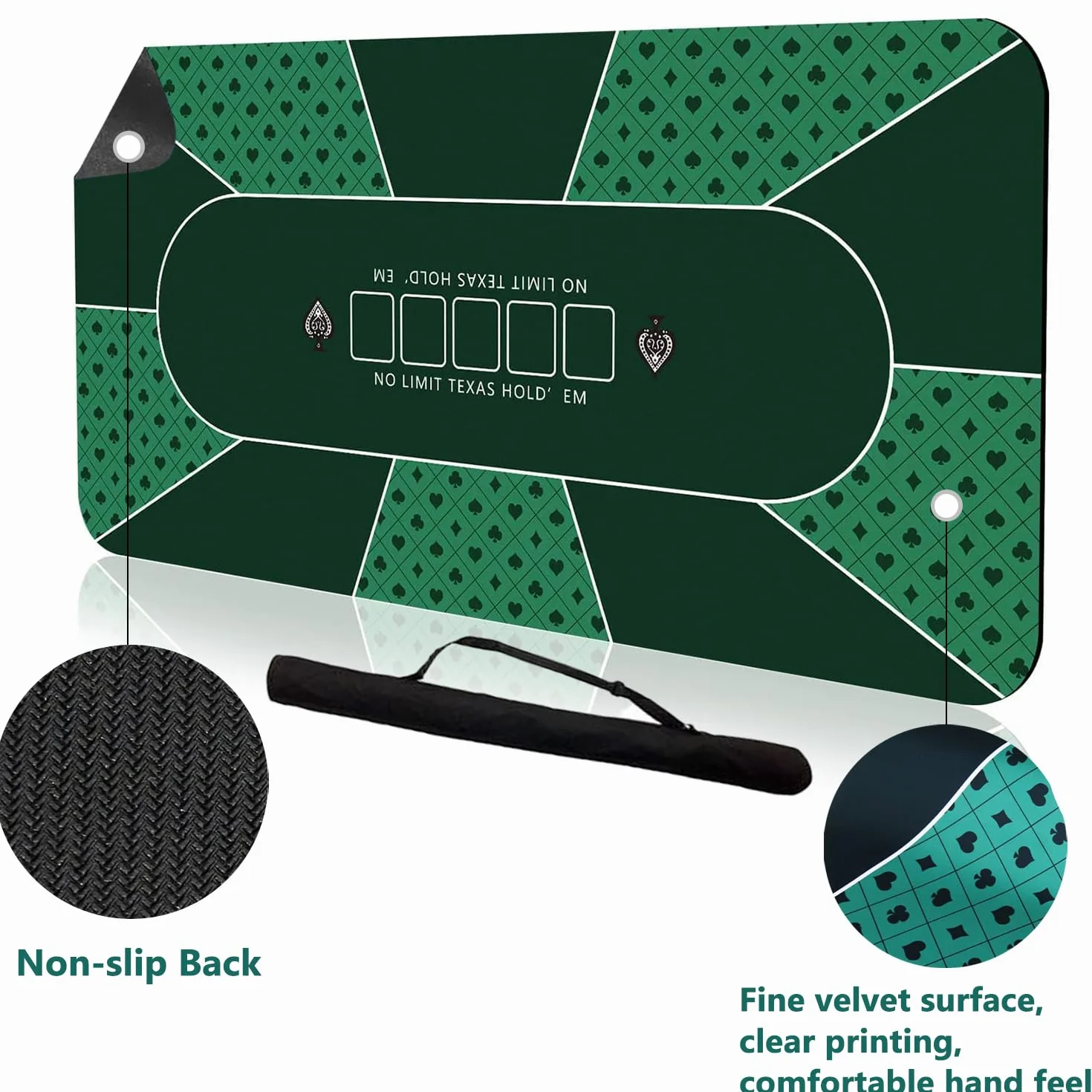 Tapete de póquer para 10 jugadores, 180 x 90 cm, tapete de goma Texas Hold'em, diseño plegable portátil para mesas con bolsa de transporte para juegos de póquer