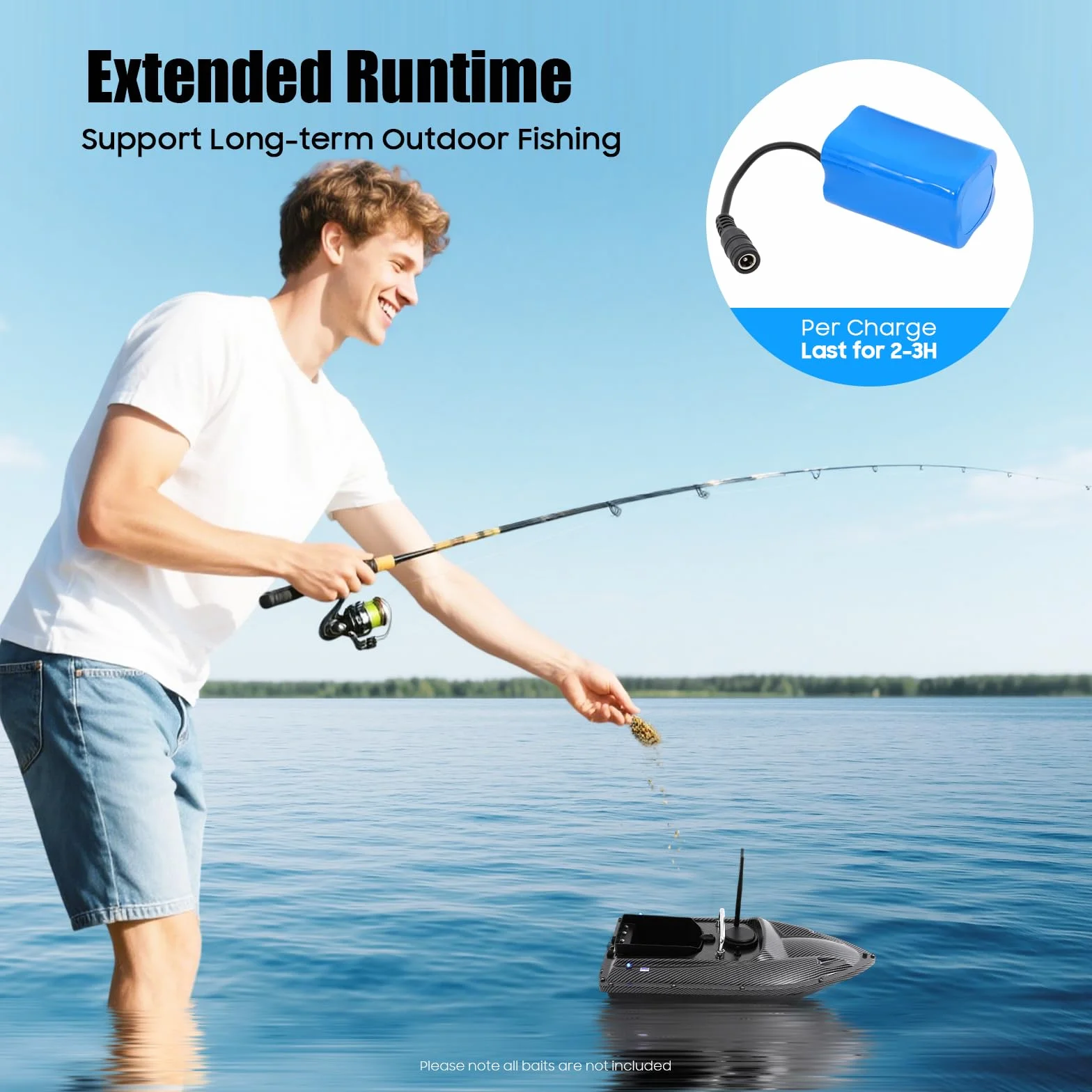 Barco de pesca RC teledirigido 49x27x16 cm carga 1,5 kg motor doble control crucero LED 5200 mAh