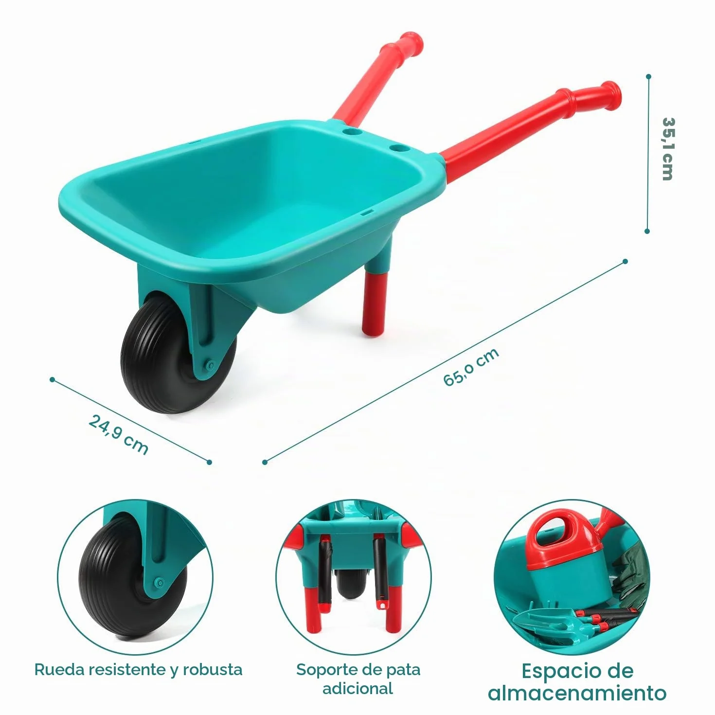 CUTE STONE - Carretilla infantil para niños, juego de herramientas para jardinería, juguetes de jardín con carretilla, guantes, rastrillo de mano, pala, doble azada, juguetes para interior y exterior