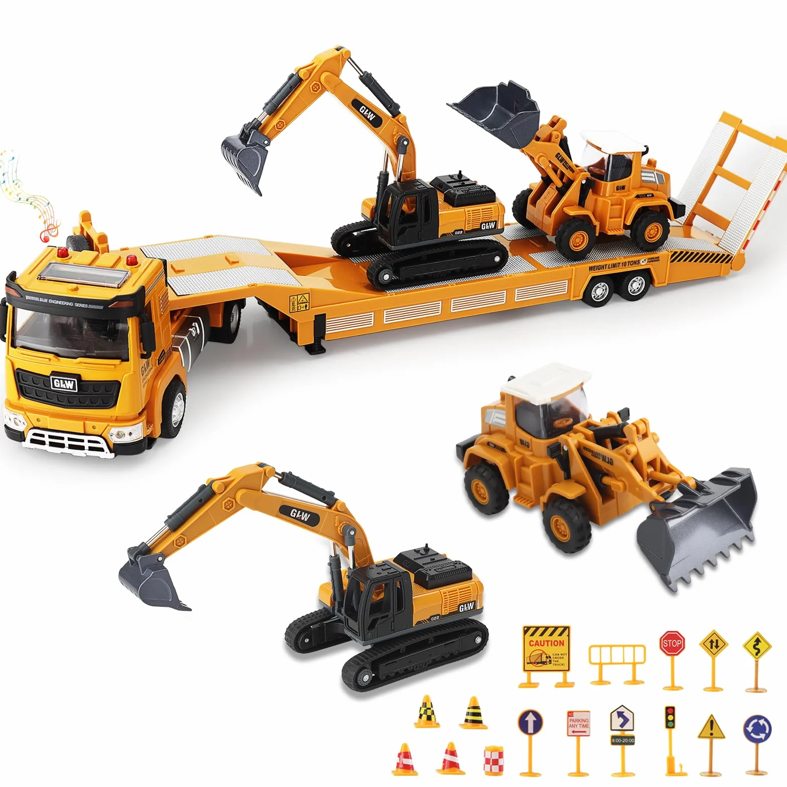 UCAMP Camion Transportador Coche de Juguete con Luces y Sonidos para Niños 3 4 5 6 7 Años, 1:40 Juguete Vehículos de Construcción con Excavadora Bulldozer, Juguetes Regalo de Cumpleaños Navidad