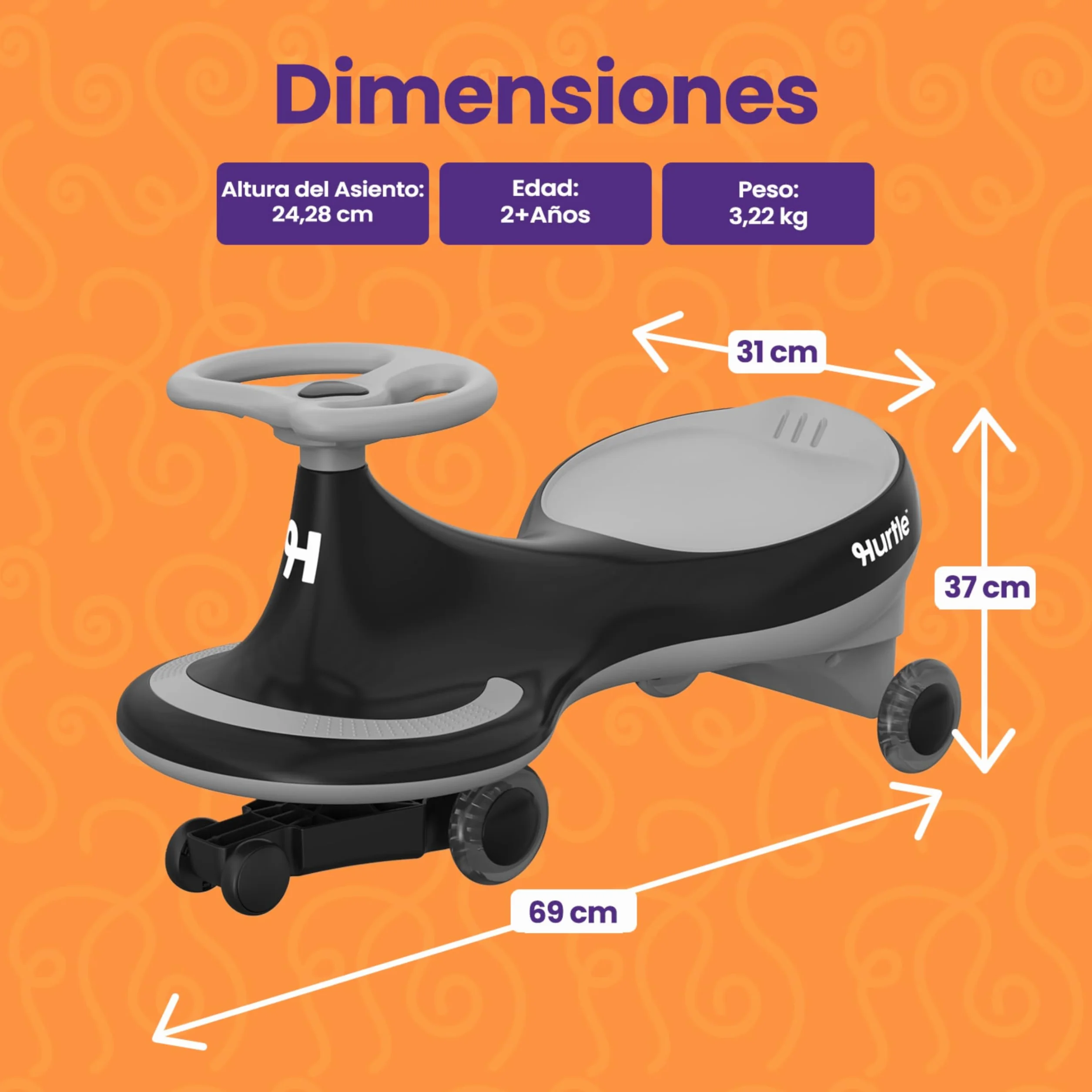 Hurtle Coche correpasillos Wiggle Coaster Car, Montable niños sin Pedales ni batería, Giro Movimiento, Interior Exterior, 2 Años+