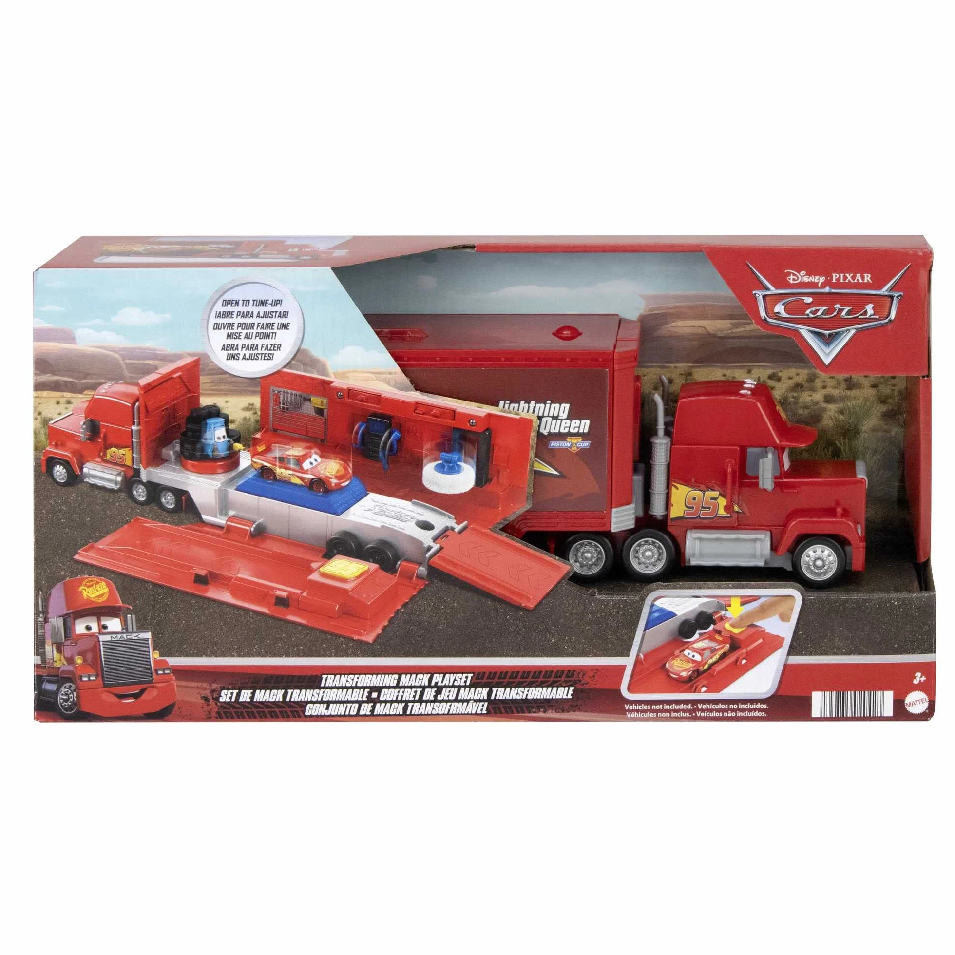 Mattel Cars Camión Mack convertible Pista para coches de juguete con lanzadores, regalo para niños +3 años (HDC75)