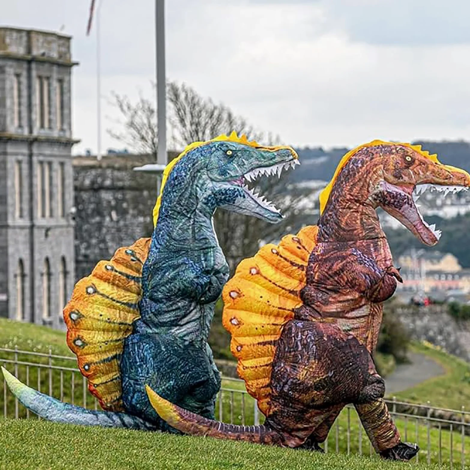 Disfraz de dinosaurio para adultos, disfraz inflable de Spinosaurus, disfraz de Halloween, carnaval, fiesta de cosplay (color marrón)