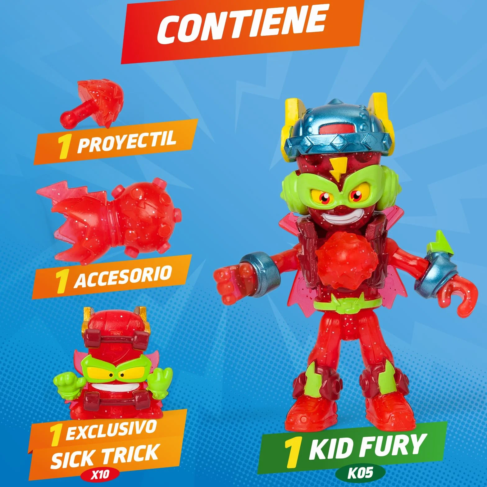 SUPERTHINGS RIVALS OF KABOOM Figura Kazoom Kid Fury con Kazoom Kid, SuperThings Exclusivo y Accesorio