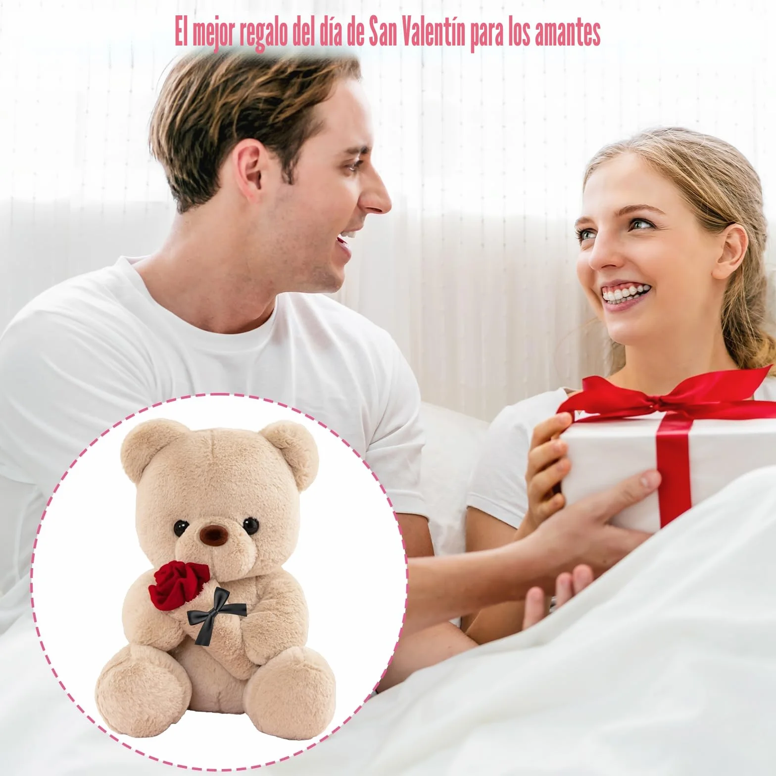 Oso de Peluche con Rosa, Regalos Originales para Mujer, 25cm Oso de Peluche Osito Peluche Tierno Juguete de Peluche con Marrón Regalo Sant Jordi Aniversario Cumpleaños Boda para Mujer Amiga