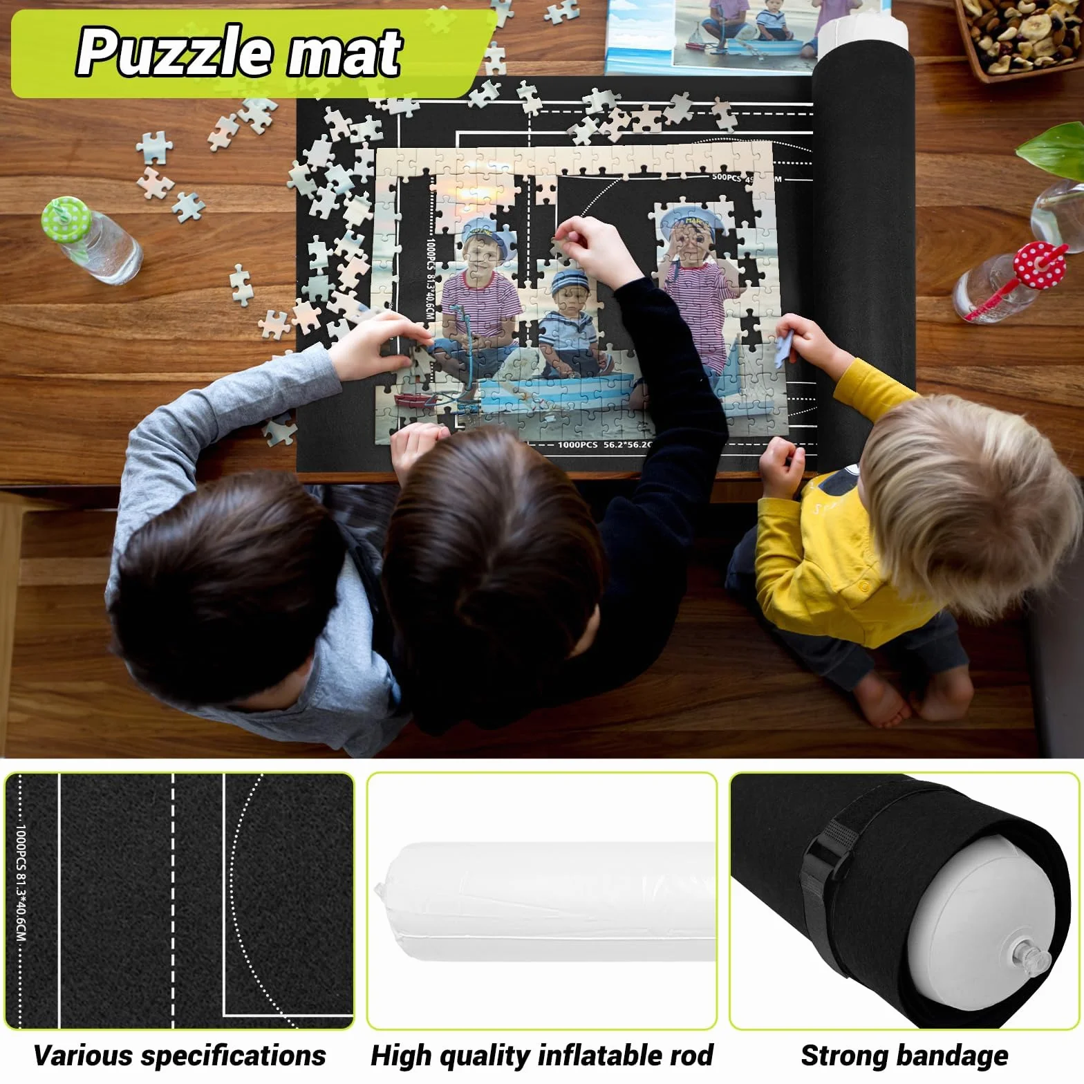 Zatixbu Tapete Puzzle 1500 Piezas, Portátil Alfombra Puzzle con Bomba Inflable, Antideslizante Puzzles Mat para Almacenar Rompecabezas