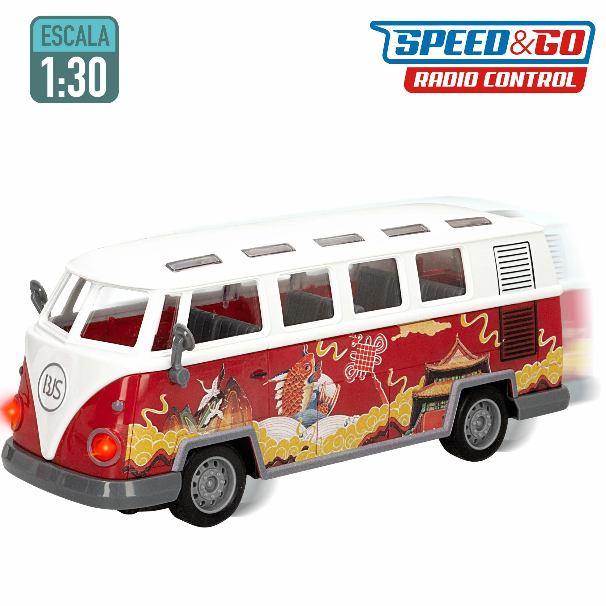ColorBaby Speed & Go - Autobús teledirigido con Luces de Colores, Bus radiocontrol, Retro, Escala 1:30, Mando 27 MH.z, 5 km/h, 4 Funciones, Coches teledirigidos para niños, 4 años, 47530