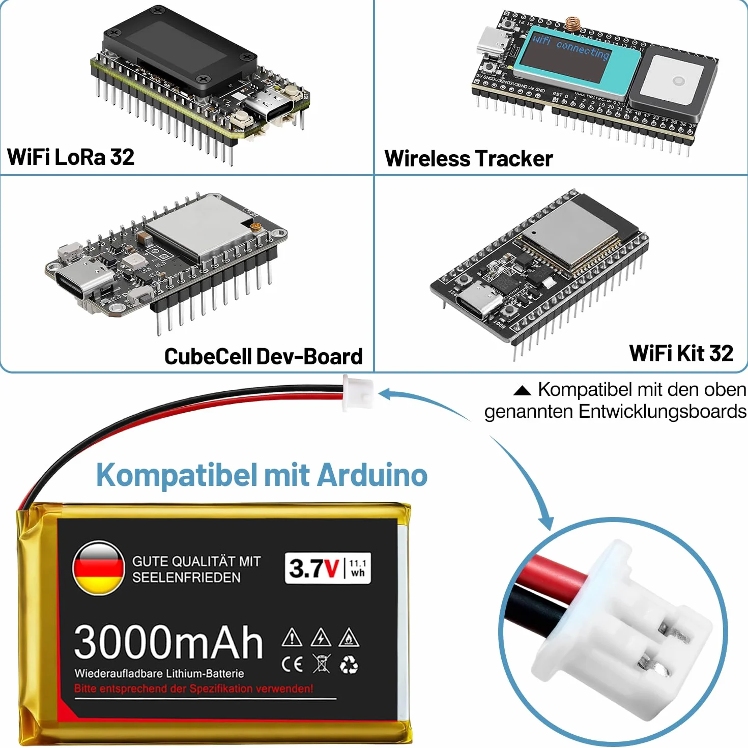 Batería de Litio de 3,7 V y 3000 mAh, 1S, 1C, LiPo con Placa de protección y Conector Micro JST 1.25 para Placa de Desarrollo Arduino Node MCU ESP32 (2 Piezas)